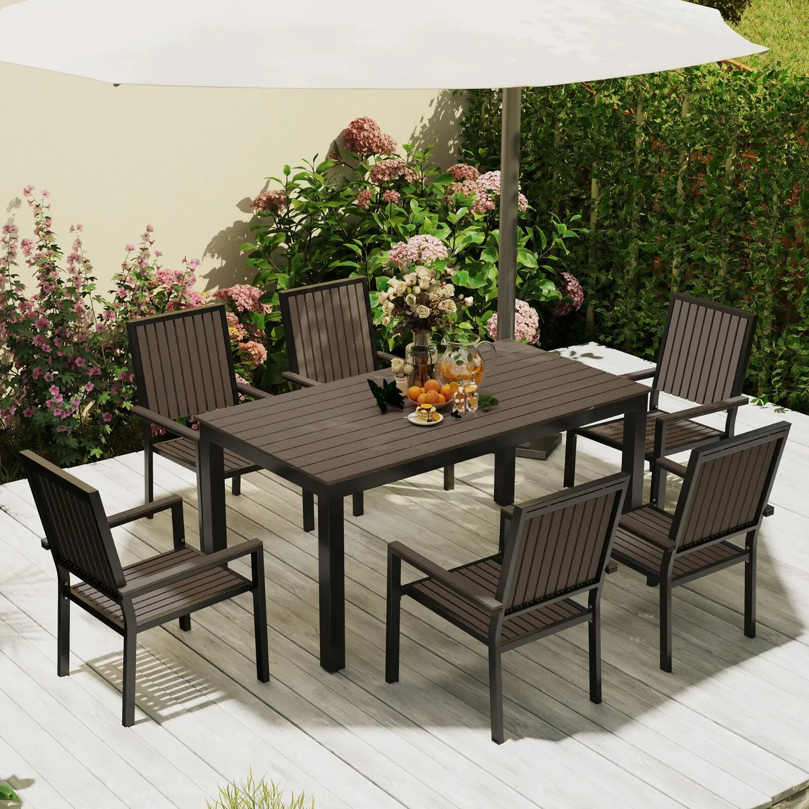 6 Seater Garden Dining Set with Stackable Chairs and Outdoor Rectangular Table - Home and Garden Furniture Shop - rustic - furniture