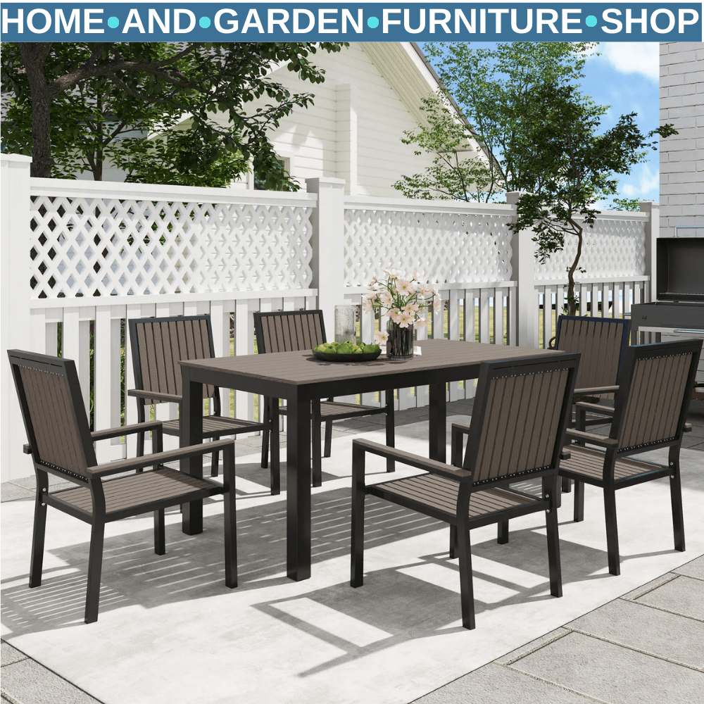 6 Seater Garden Dining Set with Stackable Chairs and Outdoor Rectangular Table - Home and Garden Furniture Shop - rustic - furniture