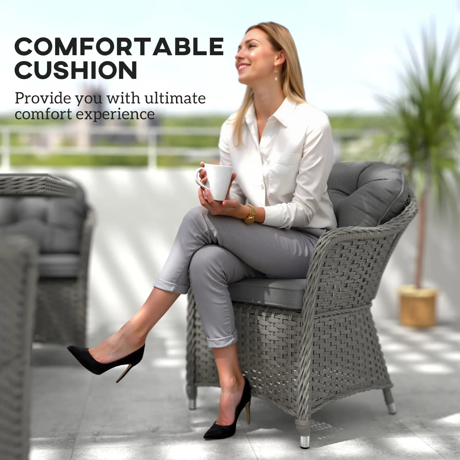 6 Seater Rattan Dining Set Outdoor Garden Furniture with Table and Back Cushions - Home and Garden Furniture Shop - rustic - furniture