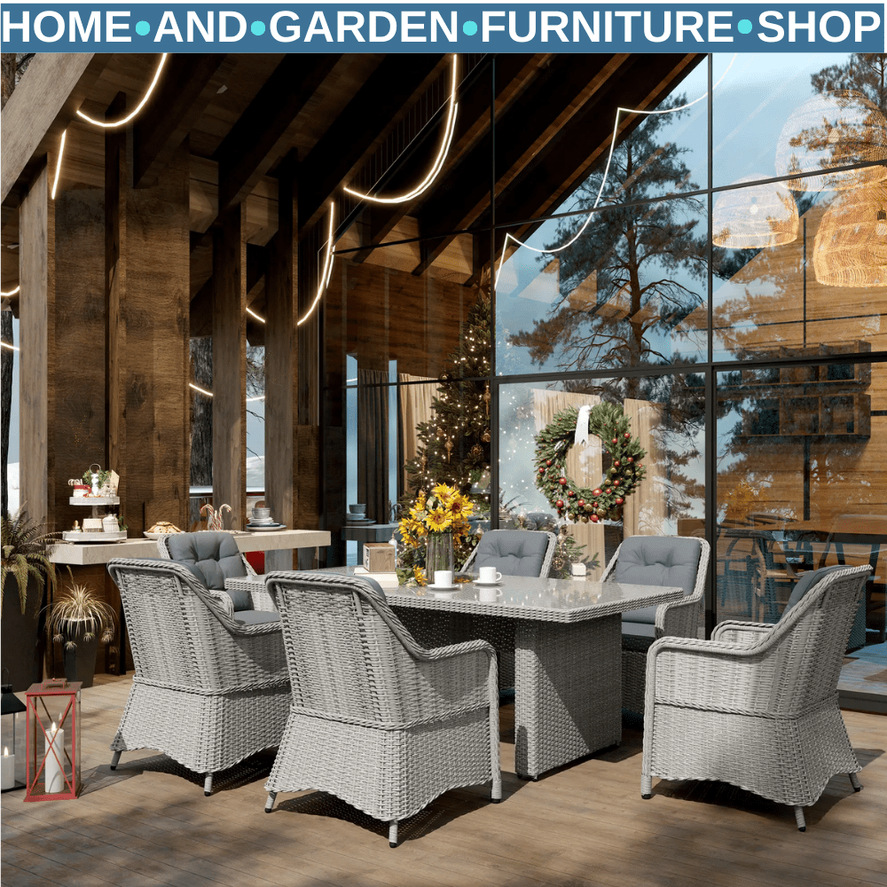 6 Seater Rattan Dining Set Round Garden Furniture w/ Cushions Patio Table Chairs - Home and Garden Furniture Shop - rustic - furniture