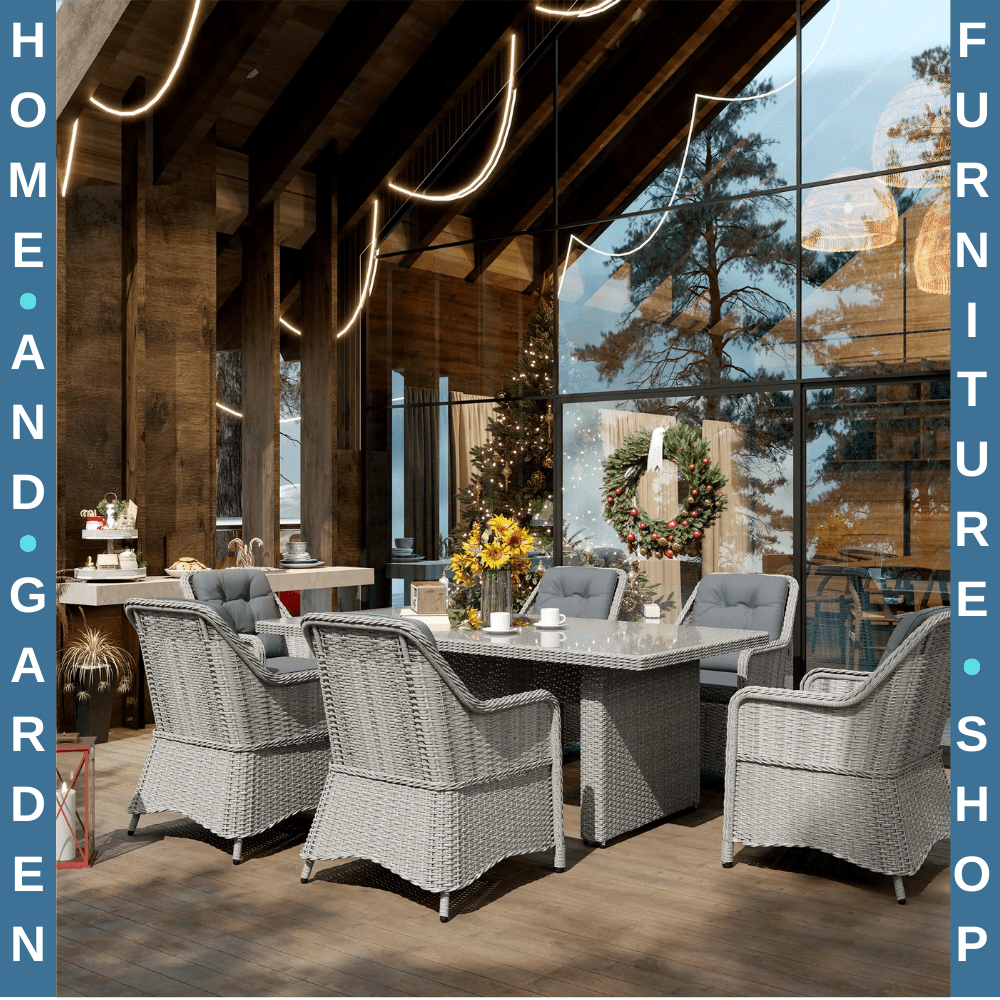 6 Seater Rattan Dining Set Round Garden Furniture w/ Cushions Patio Table Chairs - Home and Garden Furniture Shop - rustic - furniture