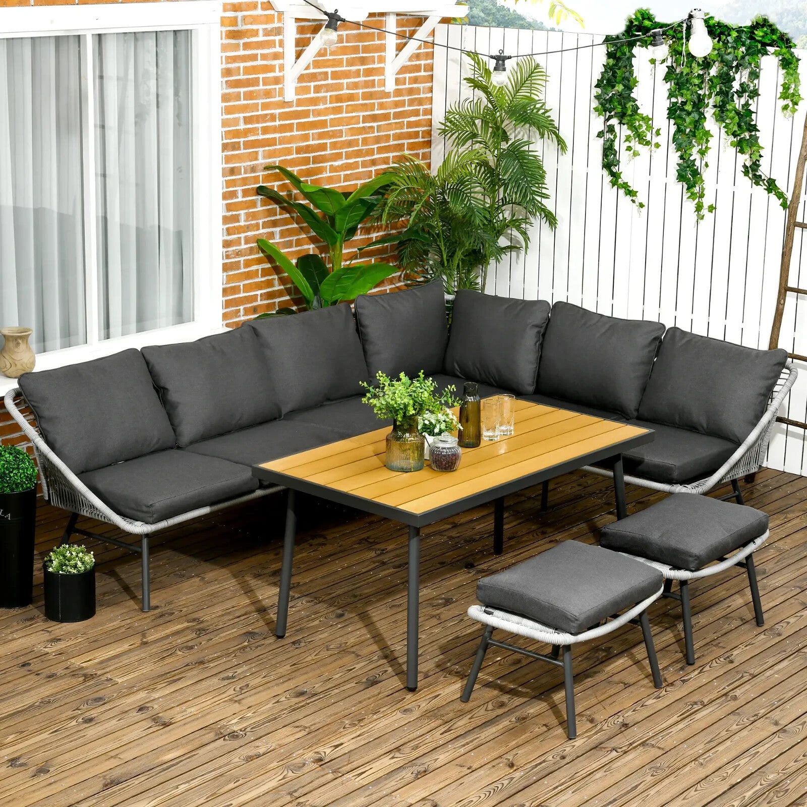 6 Seater Rattan Furniture Set w/ Sofa Footstool &Wood Plastic Coffee Table - Home and Garden Furniture Shop - rustic - furniture