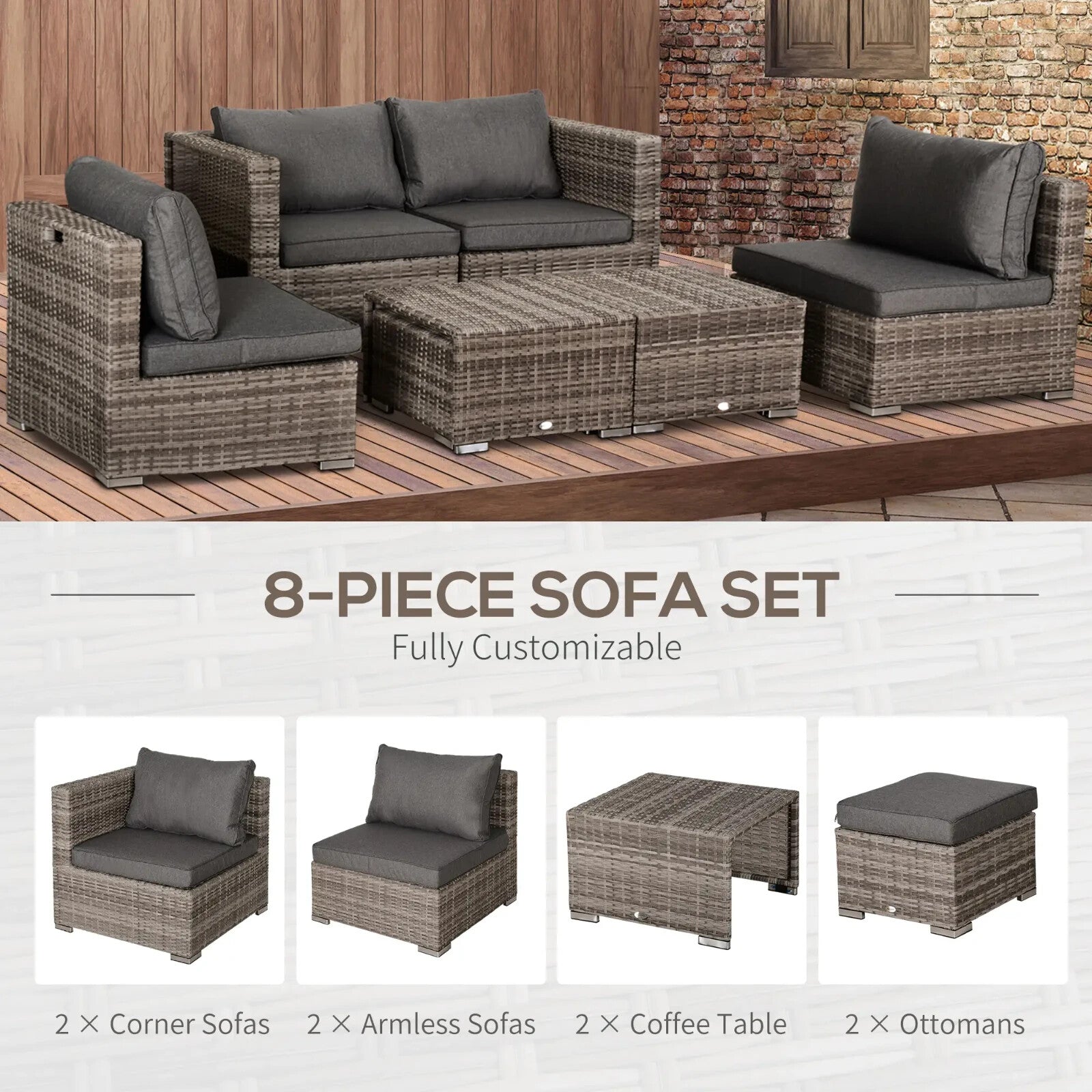 6 Seater Rattan Outdoor Garden Furniture Set with Sofa & Coffee Table for Patio - Home and Garden Furniture Shop - rustic - furniture