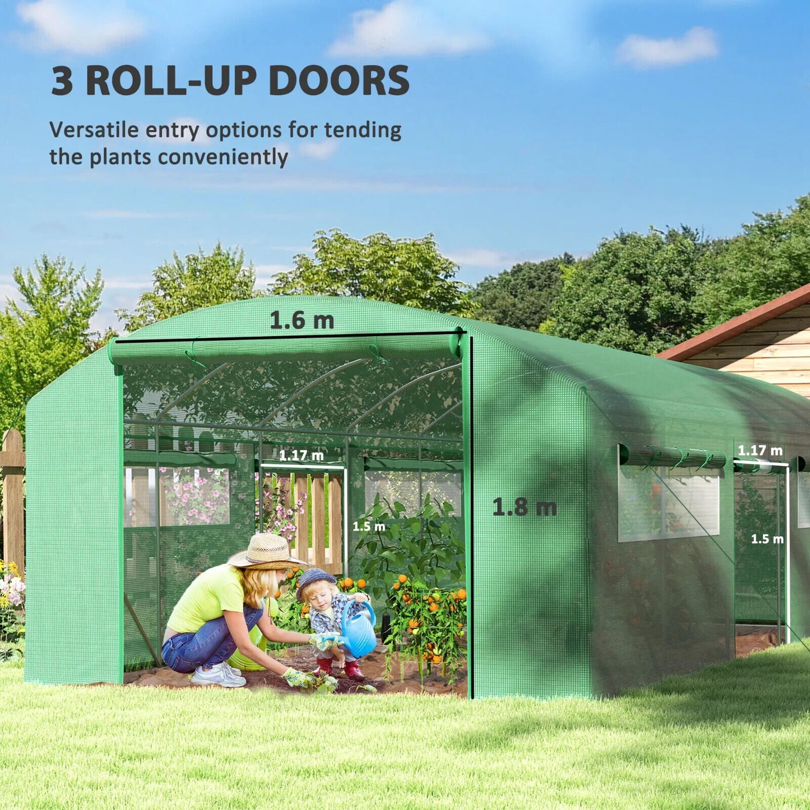 6 x 3 x 2 m Polytunnel Greenhouse with 3 Doors Mesh Window Walk In Garden Tunnel - Home and Garden Furniture Shop - #rustic - furniture#