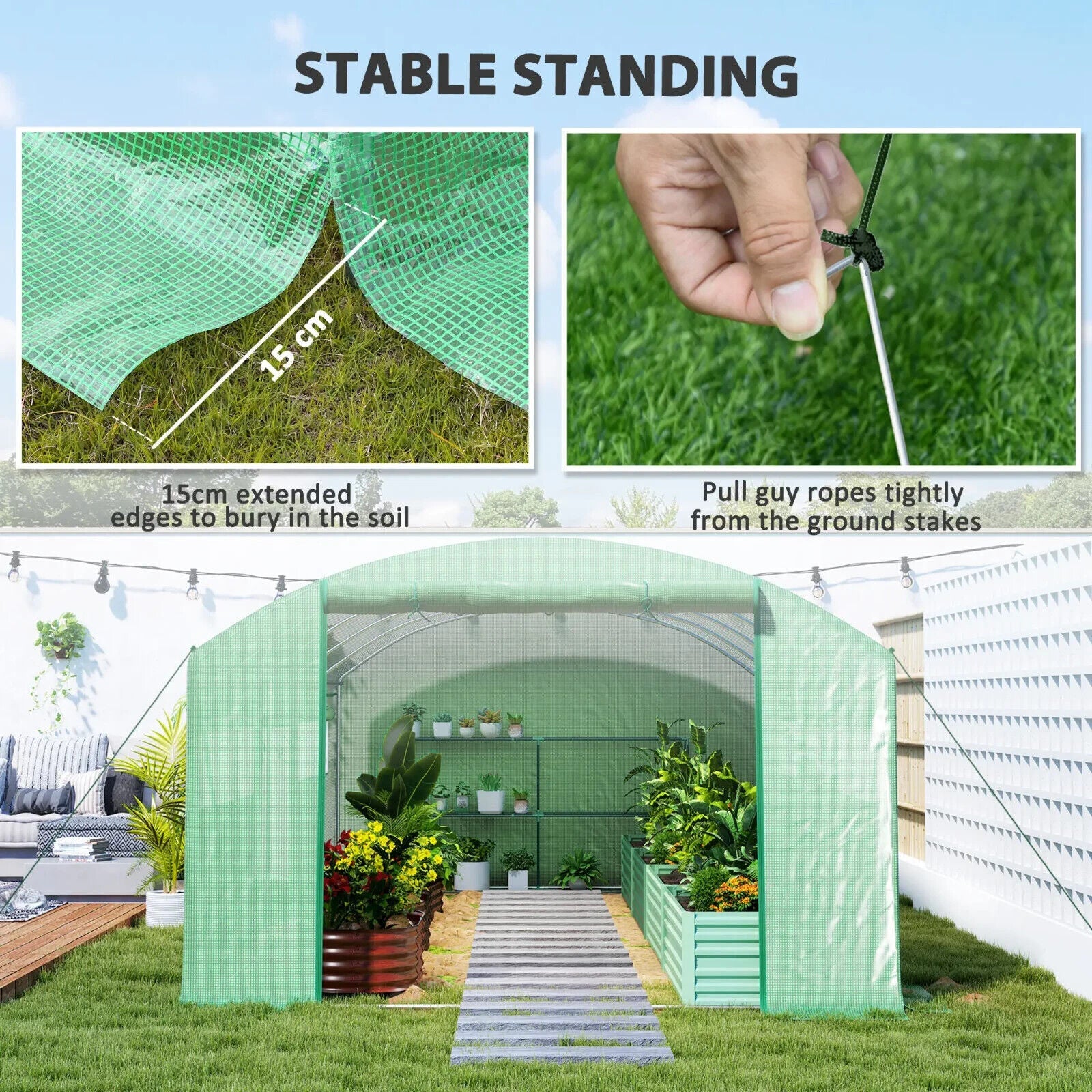 6 x 3 x 2 m Polytunnel Greenhouse with 3 Doors Mesh Window Walk In Garden Tunnel - Home and Garden Furniture Shop - #rustic - furniture#