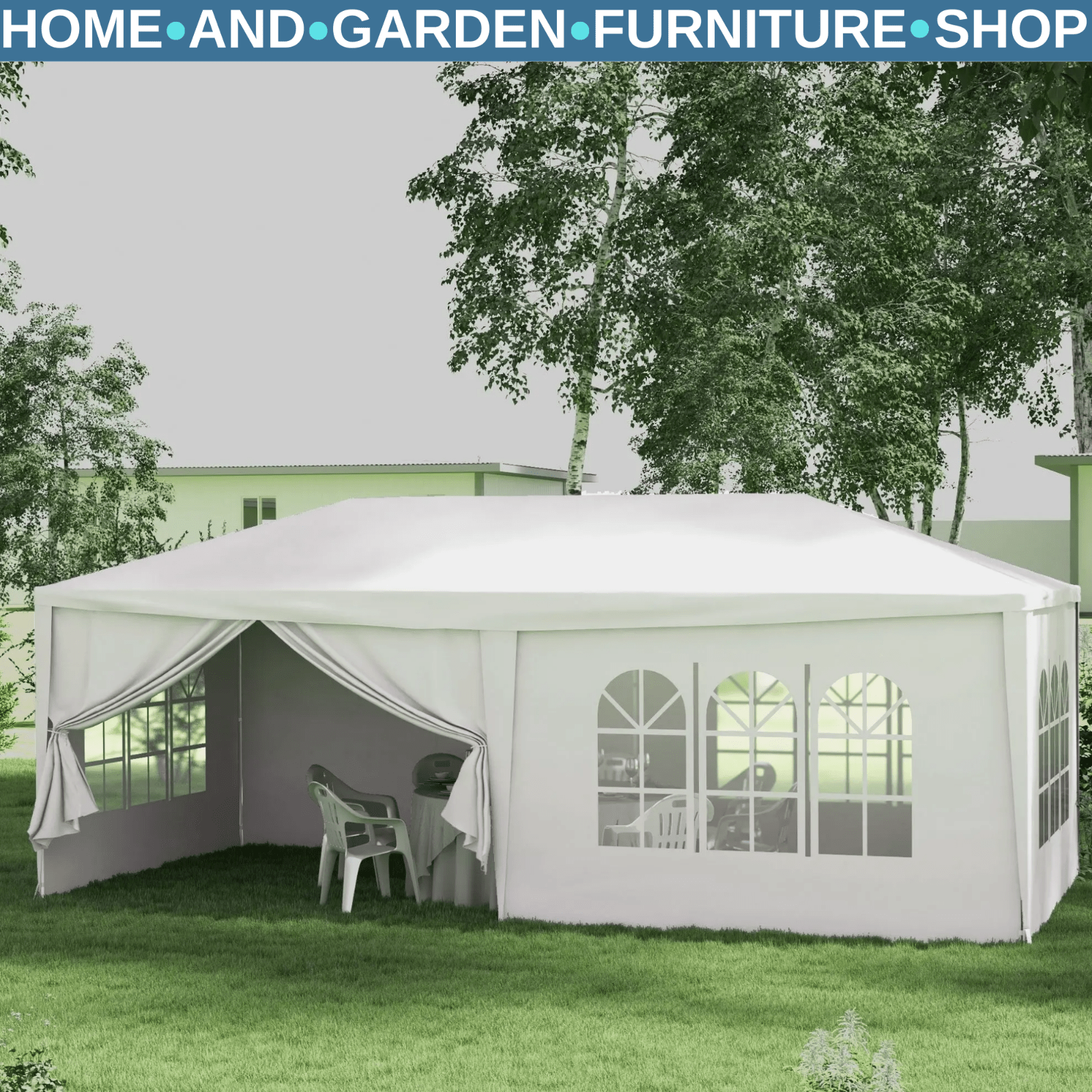 6 x 3m Outdoor Gazebo Marquee with 6 Removable Side Walls Sun Canopy Party Tent - Home and Garden Furniture Shop - rustic - furniture