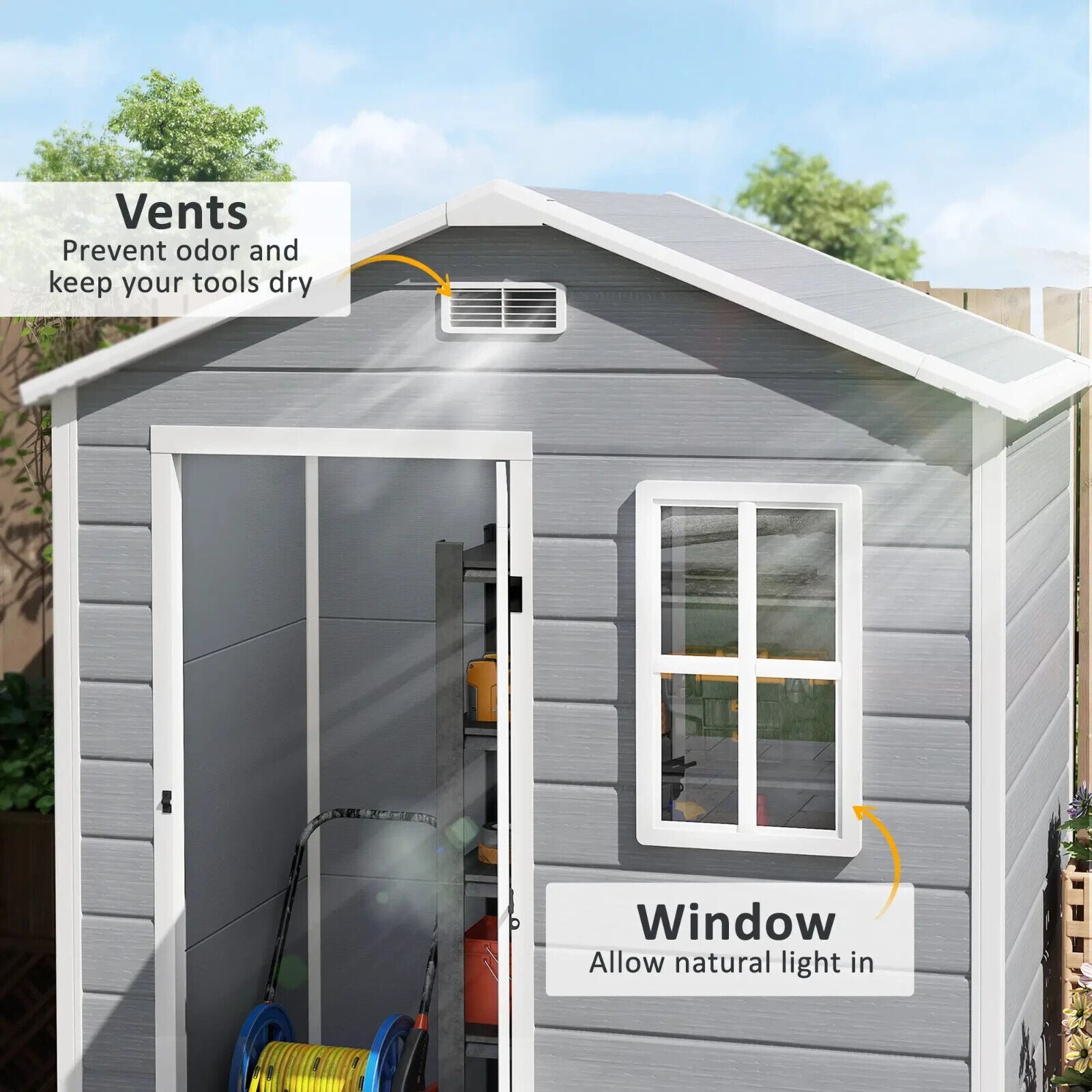 6 x 4ft Lockable Garden Shed & Floor Window Outdoor Patio Tool Storage Shed Grey - Home and Garden Furniture Shop - #rustic - furniture#
