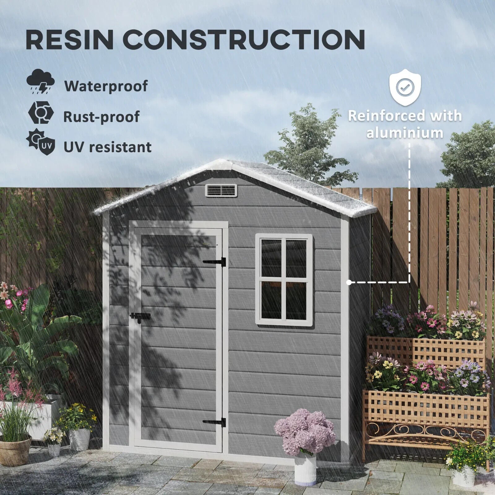 6 x 4ft Lockable Garden Shed & Floor Window Outdoor Patio Tool Storage Shed Grey - Home and Garden Furniture Shop - #rustic - furniture#