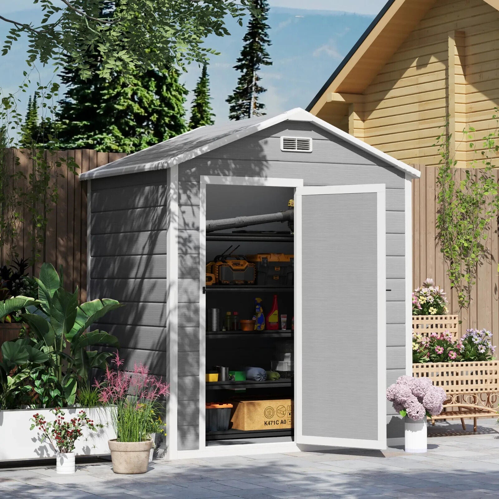 6 x 4ft Lockable Garden Shed & Floor Window Outdoor Patio Tool Storage Shed Grey - Home and Garden Furniture Shop - #rustic - furniture#