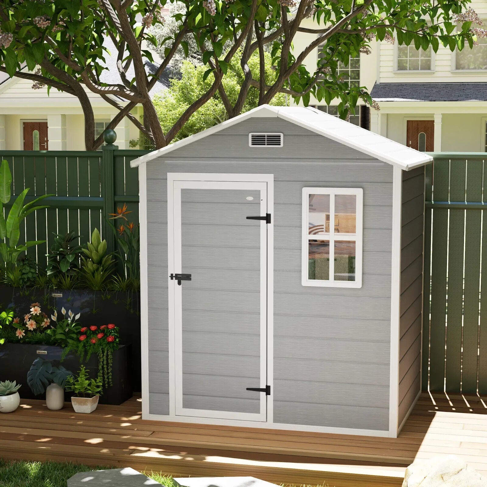 6 x 4ft Lockable Garden Shed & Floor Window Outdoor Patio Tool Storage Shed Grey - Home and Garden Furniture Shop - #rustic - furniture#