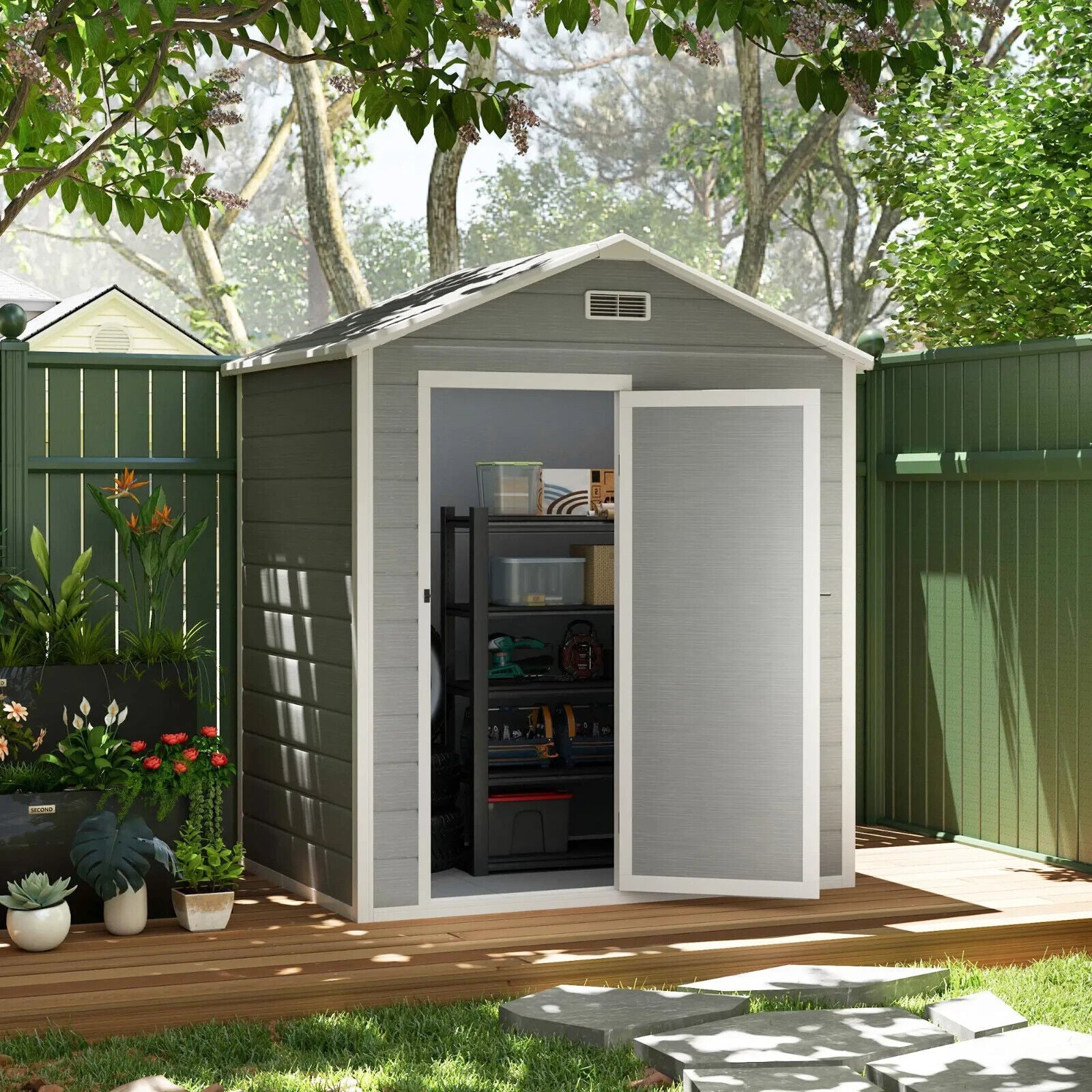 6 x 4ft Lockable Garden Shed & Floor Window Outdoor Patio Tool Storage Shed Grey - Home and Garden Furniture Shop - #rustic - furniture#