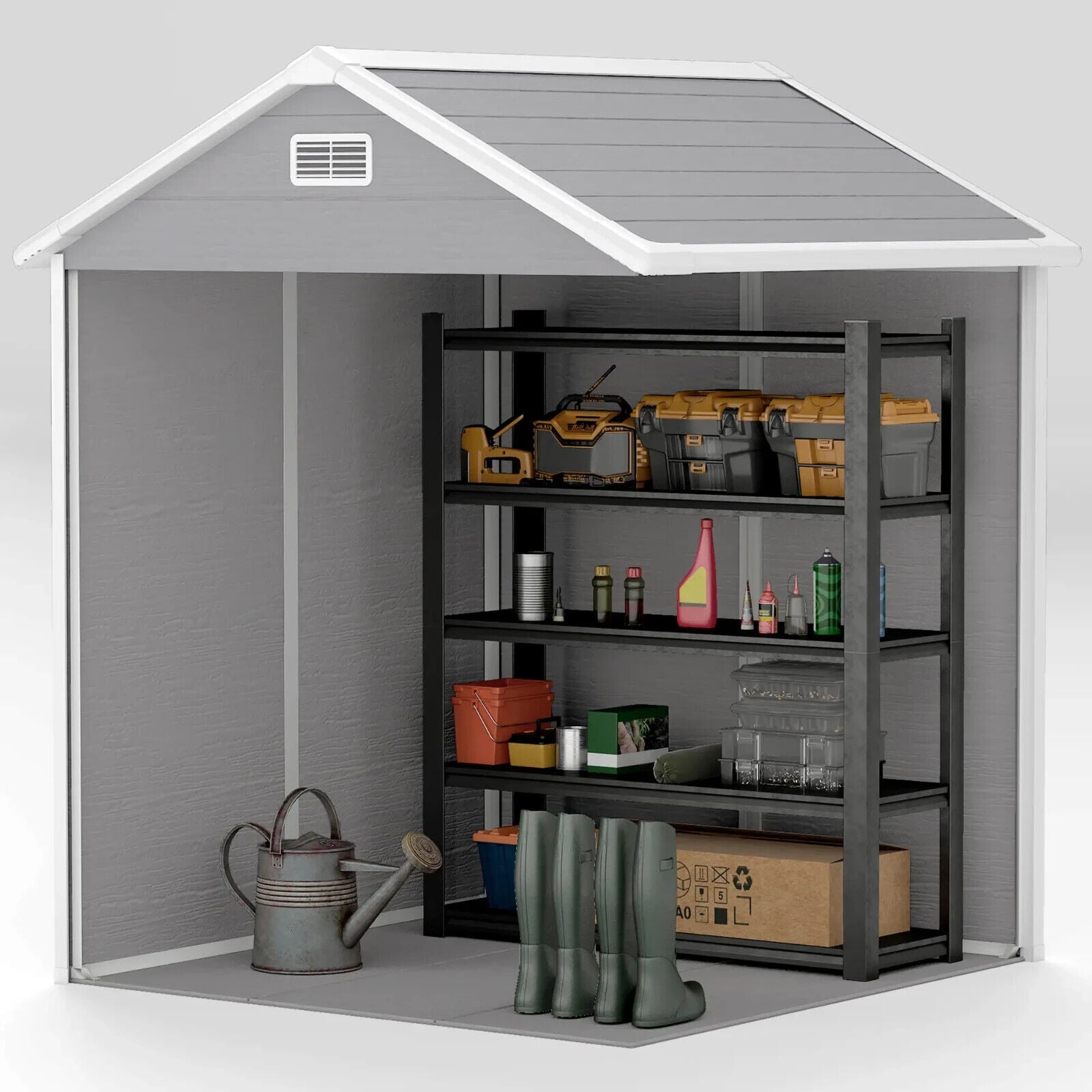 6 x 5ft Plastic Garden Shed with Floor and Window Grey Patio Tool Storage Shed - Home and Garden Furniture Shop - #rustic - furniture#