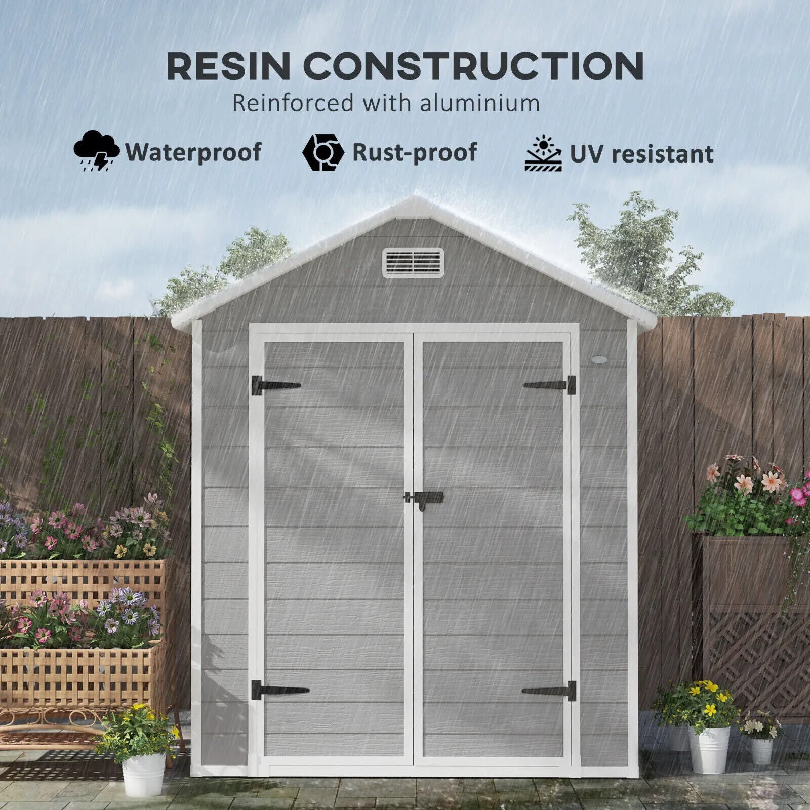 6 x 5ft Plastic Garden Shed with Floor and Window Grey Patio Tool Storage Shed - Home and Garden Furniture Shop - #rustic - furniture#