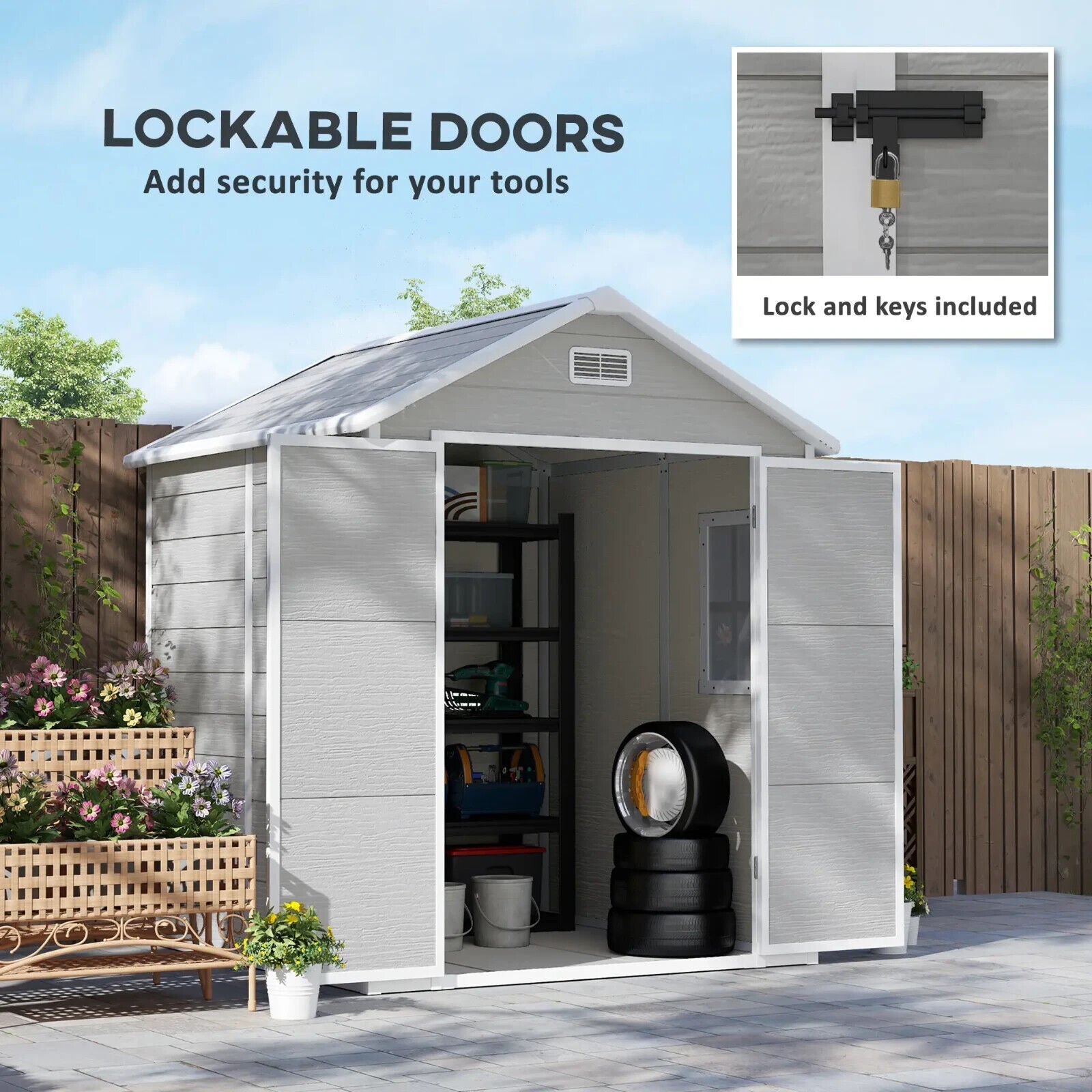6 x 5ft Plastic Garden Shed with Floor and Window Grey Patio Tool Storage Shed - Home and Garden Furniture Shop - #rustic - furniture#