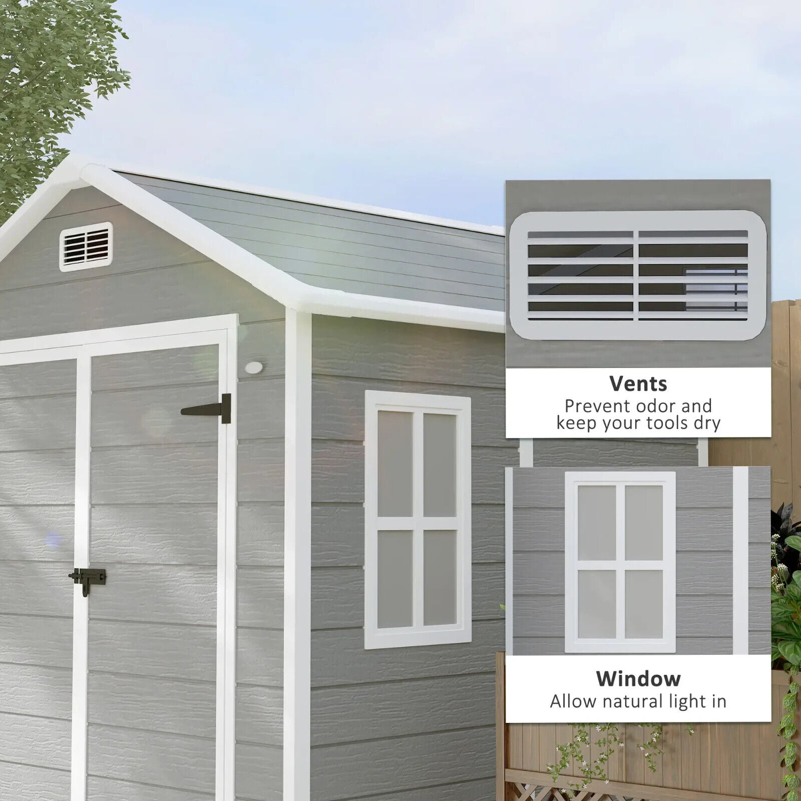 6 x 5ft Plastic Garden Shed with Floor and Window Grey Patio Tool Storage Shed - Home and Garden Furniture Shop - #rustic - furniture#