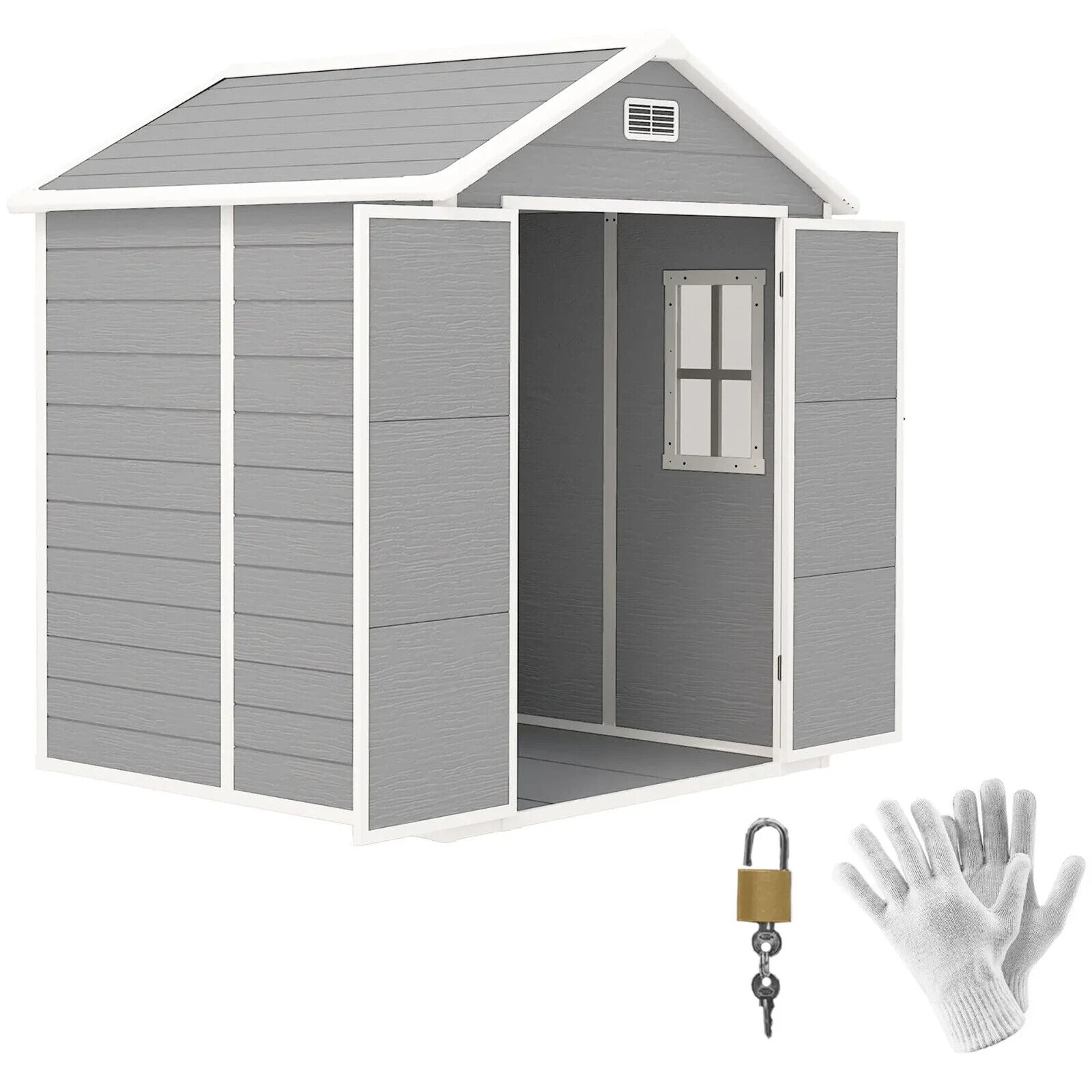 6 x 5ft Plastic Garden Shed with Floor and Window Grey Patio Tool Storage Shed - Home and Garden Furniture Shop - #rustic - furniture#