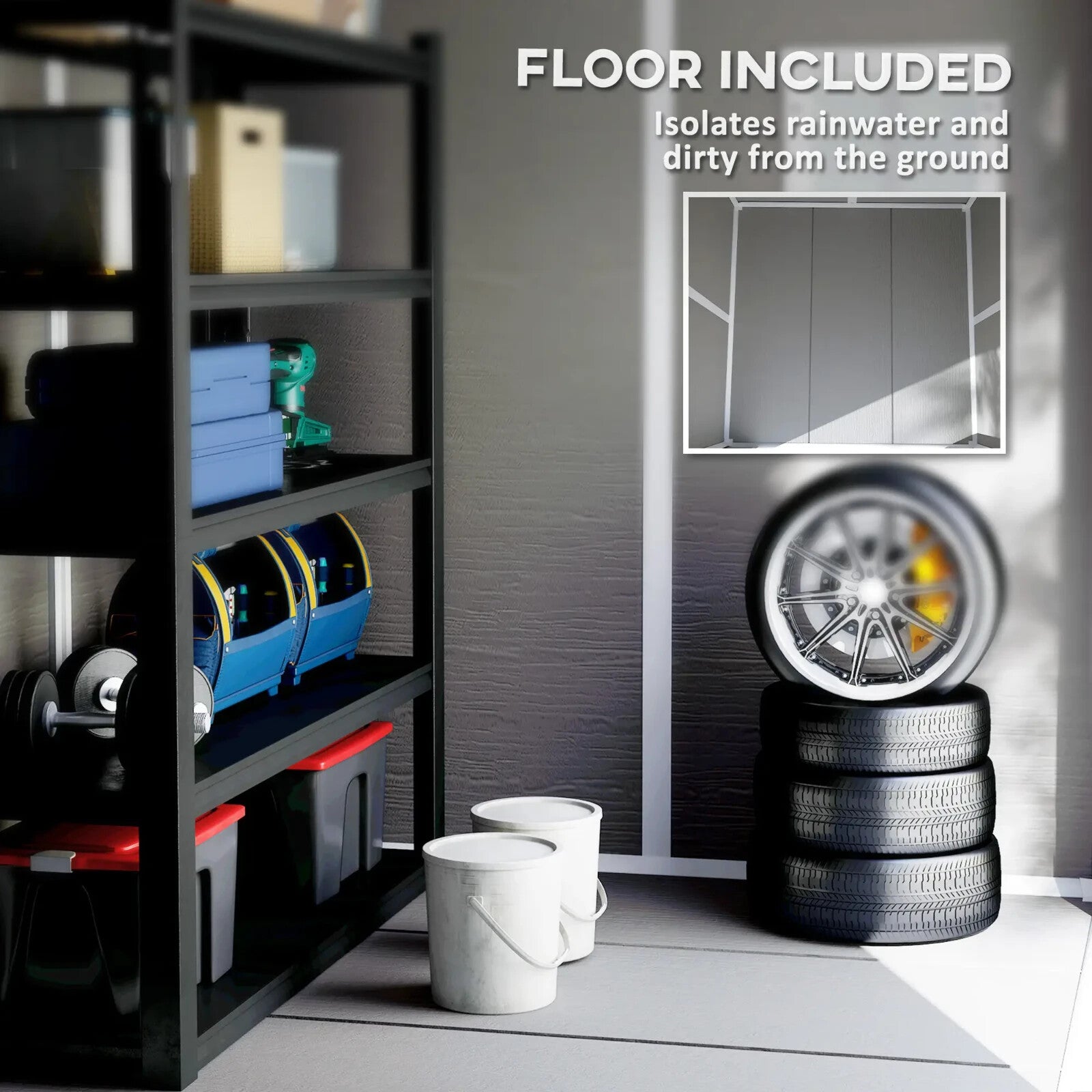 6 x 5ft Plastic Garden Shed with Floor and Window Grey Patio Tool Storage Shed - Home and Garden Furniture Shop - rustic - furniture