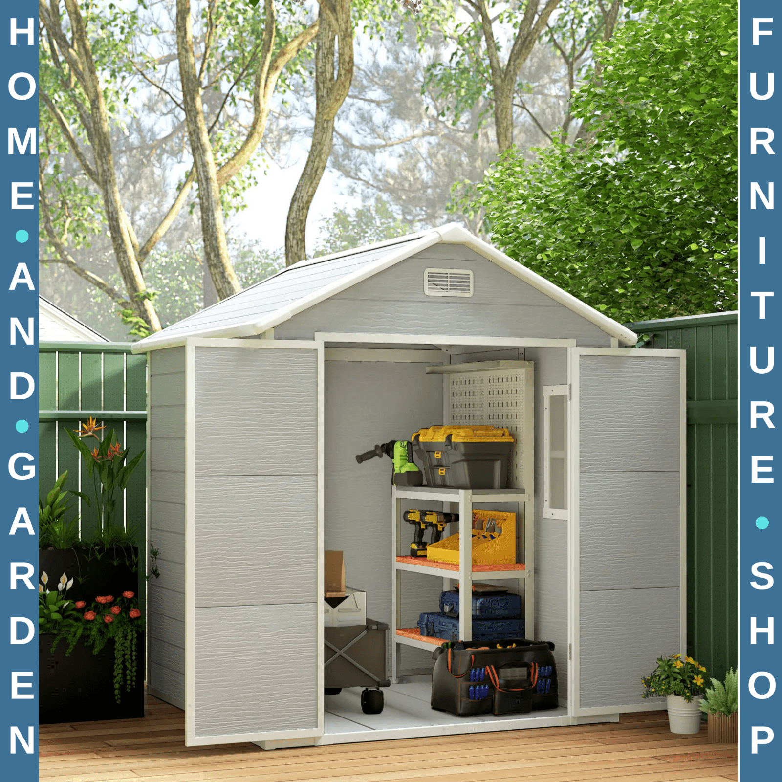 6 x 5ft Plastic Garden Shed with Floor Window Lockable Doors Vents Resin Storage - Home and Garden Furniture Shop - #rustic - furniture#