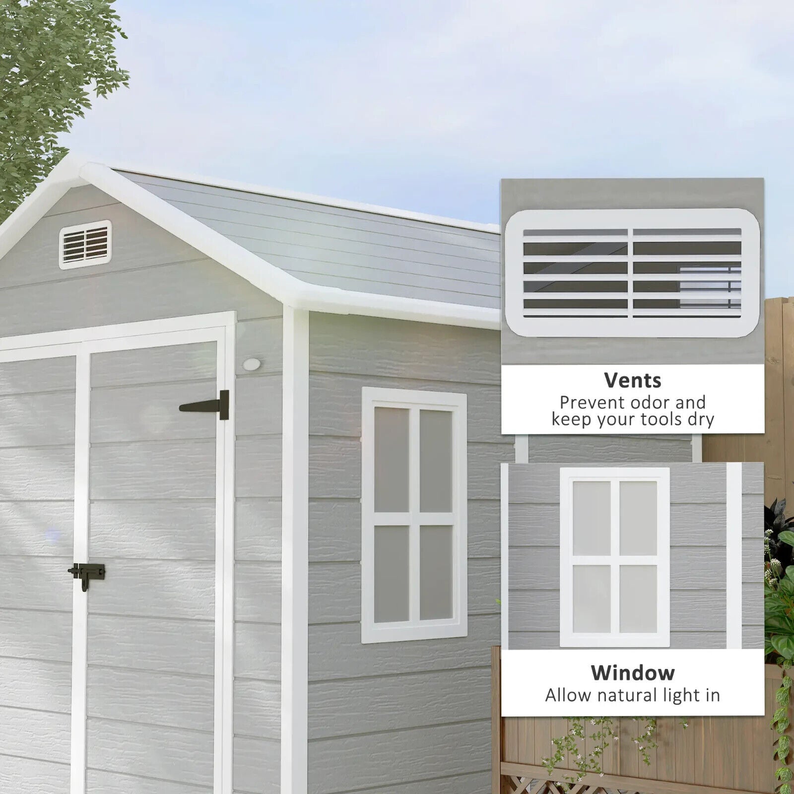 6 x 5ft Plastic Garden Shed with Floor Window Lockable Doors Vents Resin Storage - Home and Garden Furniture Shop - #rustic - furniture#