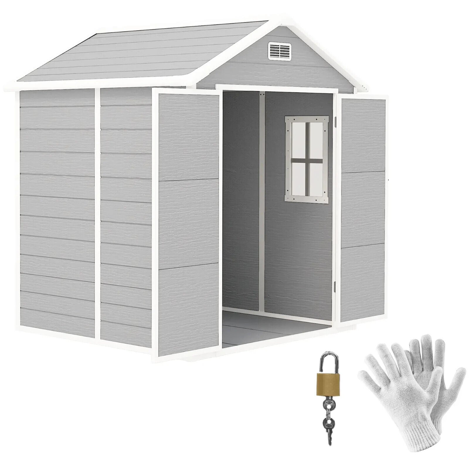 6 x 5ft Plastic Garden Shed with Floor Window Lockable Doors Vents Resin Storage - Home and Garden Furniture Shop - #rustic - furniture#