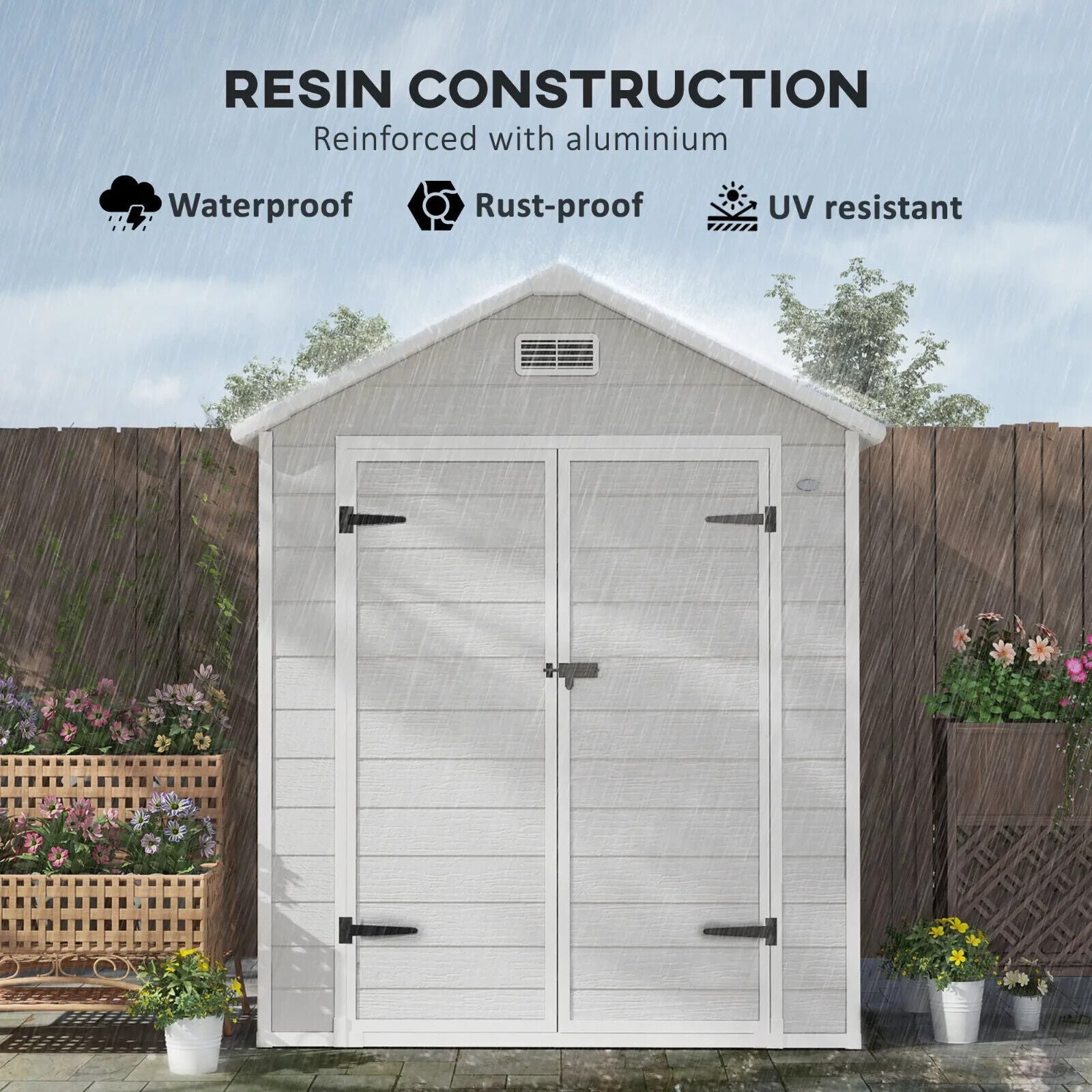 6 x 5ft Plastic Garden Shed with Floor Window Lockable Doors Vents Resin Storage - Home and Garden Furniture Shop - #rustic - furniture#