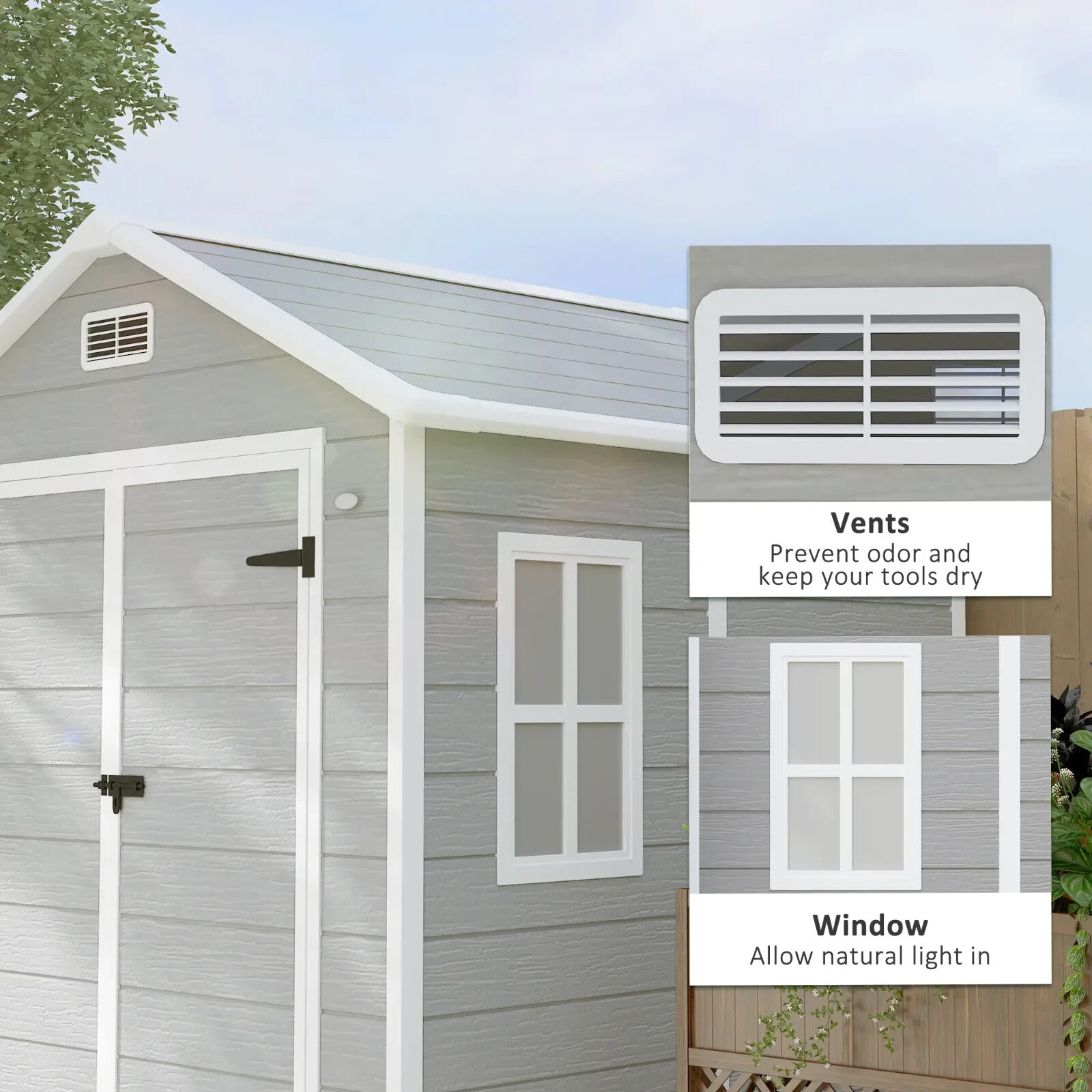 6 x 5ft Plastic Garden Shed with Floor Window Lockable Doors Vents Resin Storage - Home and Garden Furniture Shop - rustic - furniture