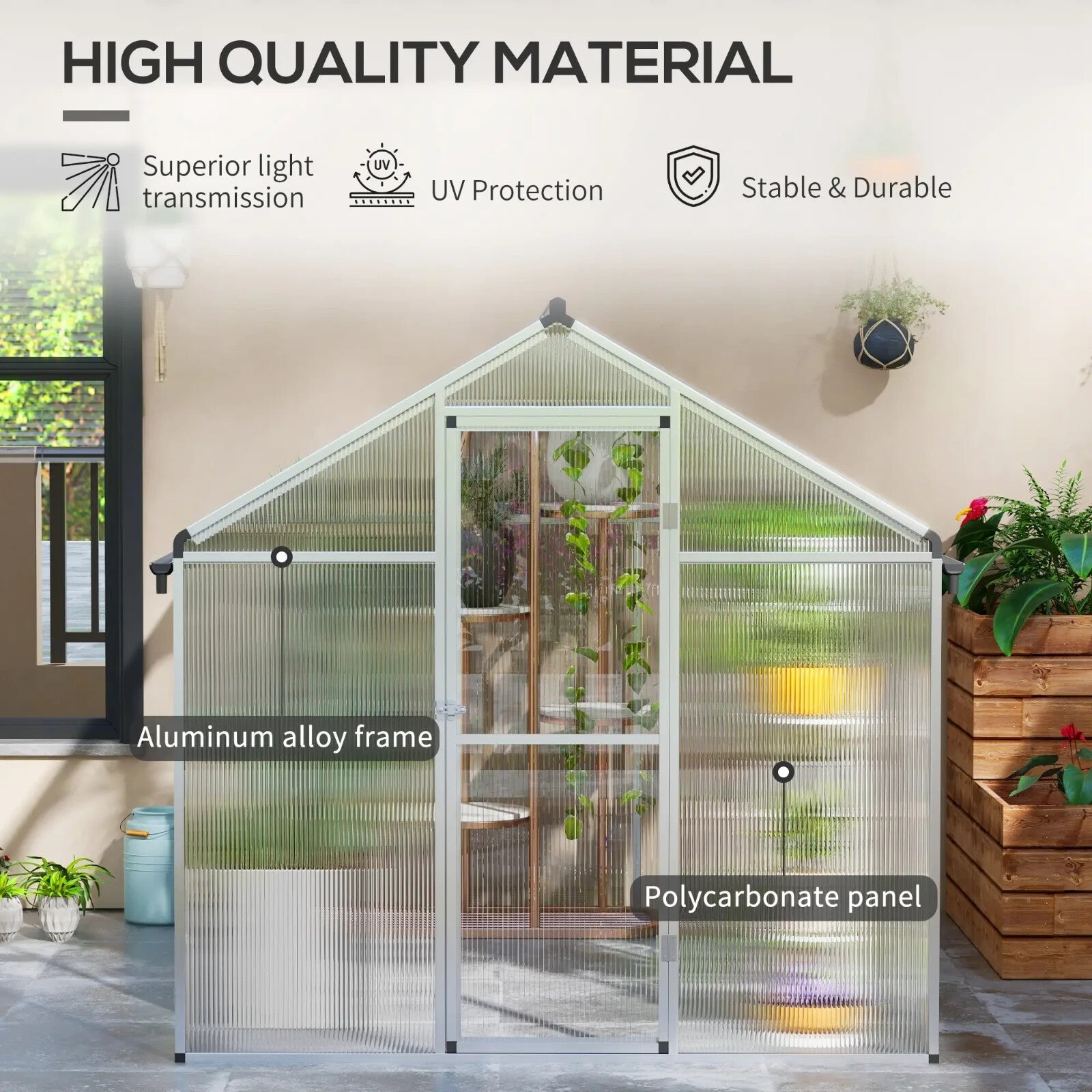 6 x 8ft Polycarbonate Greenhouse with Rain Gutter Walk - In Greenhouse and Window - Home and Garden Furniture Shop - rustic - furniture