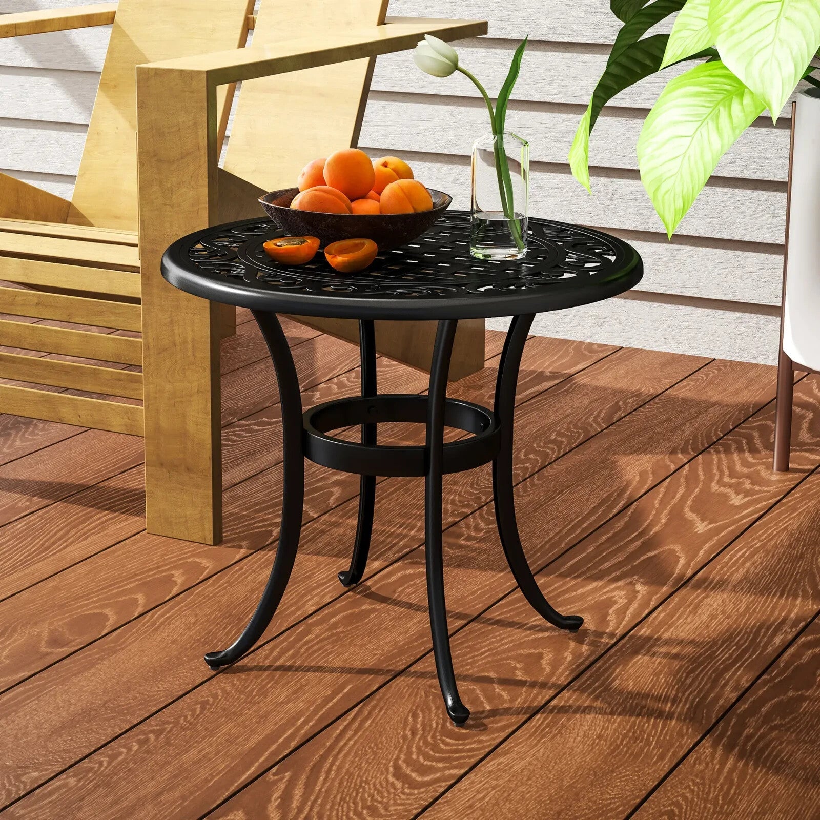 60 cm Round Garden Table Cast Aluminium Outdoor Side Table for Patio, Garden Use - Home and Garden Furniture Shop - rustic - furniture