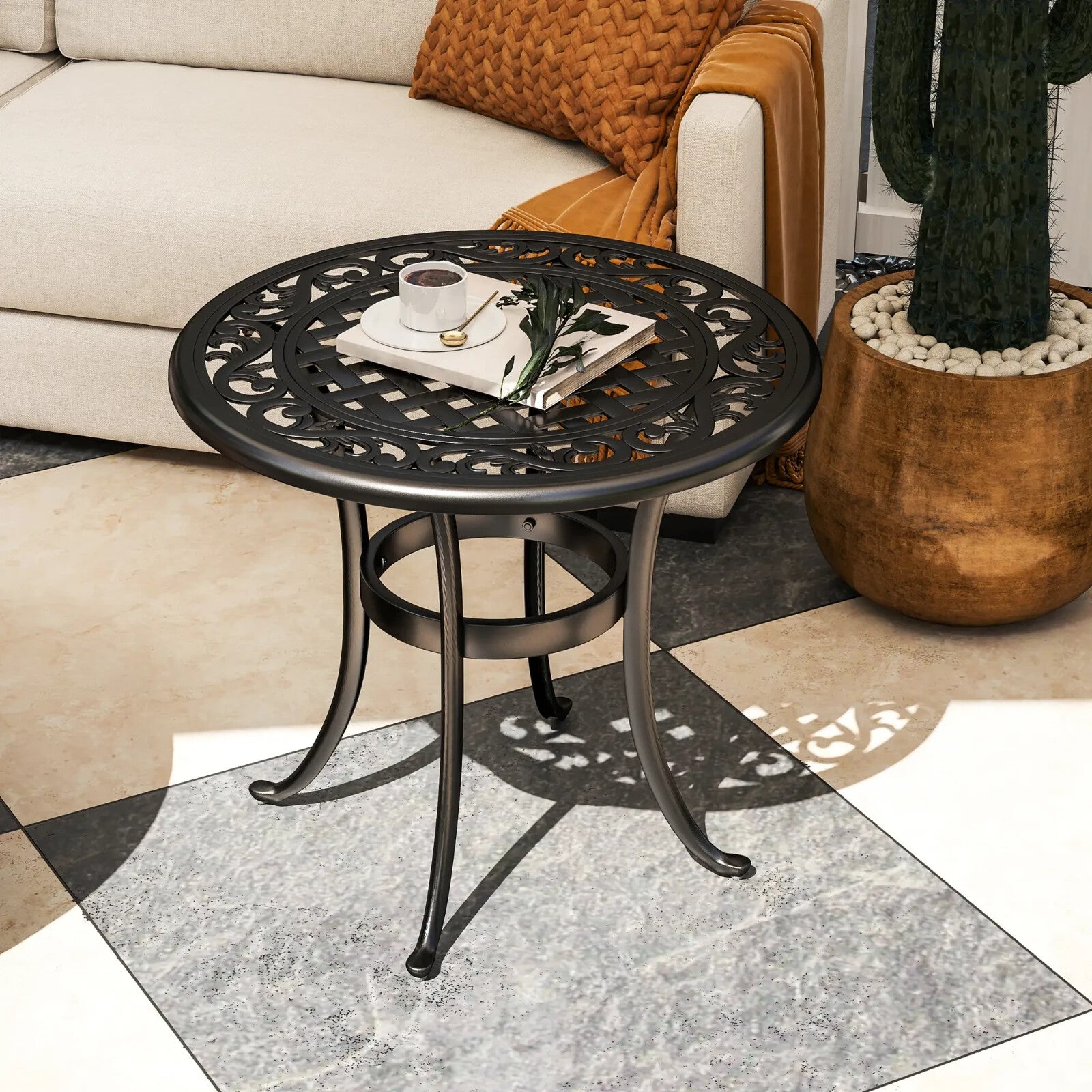60 cm Round Garden Table Cast Aluminium Outdoor Side Table for Patio, Garden Use - Home and Garden Furniture Shop - rustic - furniture