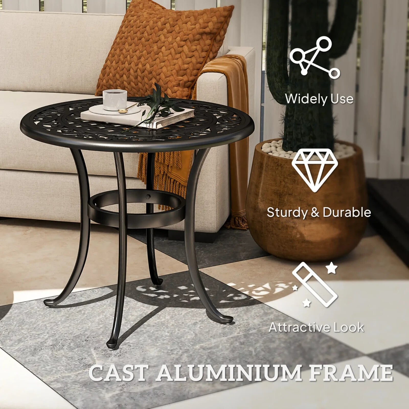 60 cm Round Garden Table Cast Aluminium Outdoor Side Table for Patio, Garden Use - Home and Garden Furniture Shop - rustic - furniture