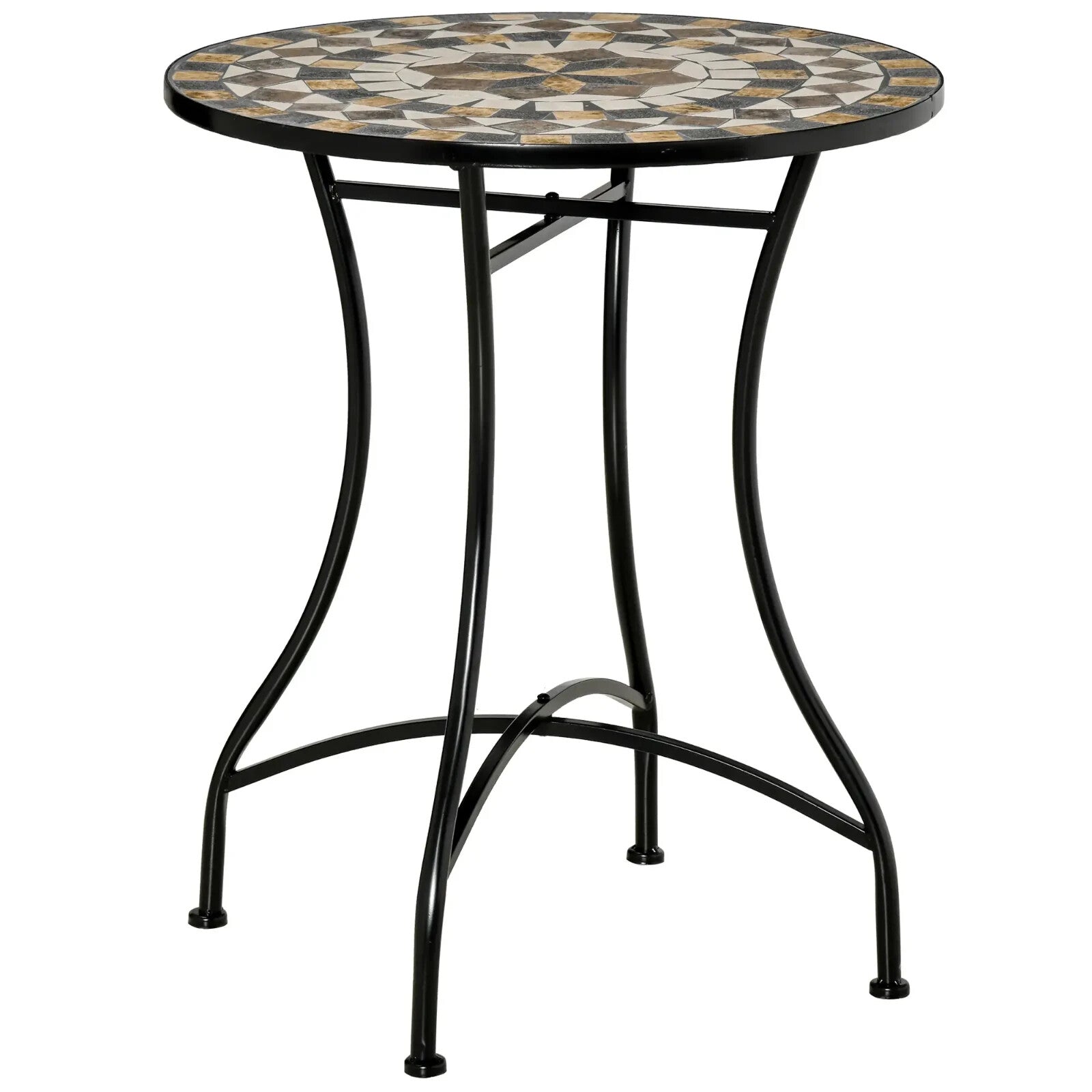 60cm Mosaic Garden Side Table with Ceramic Top Small Round Patio Balcony Table - Home and Garden Furniture Shop - rustic - furniture
