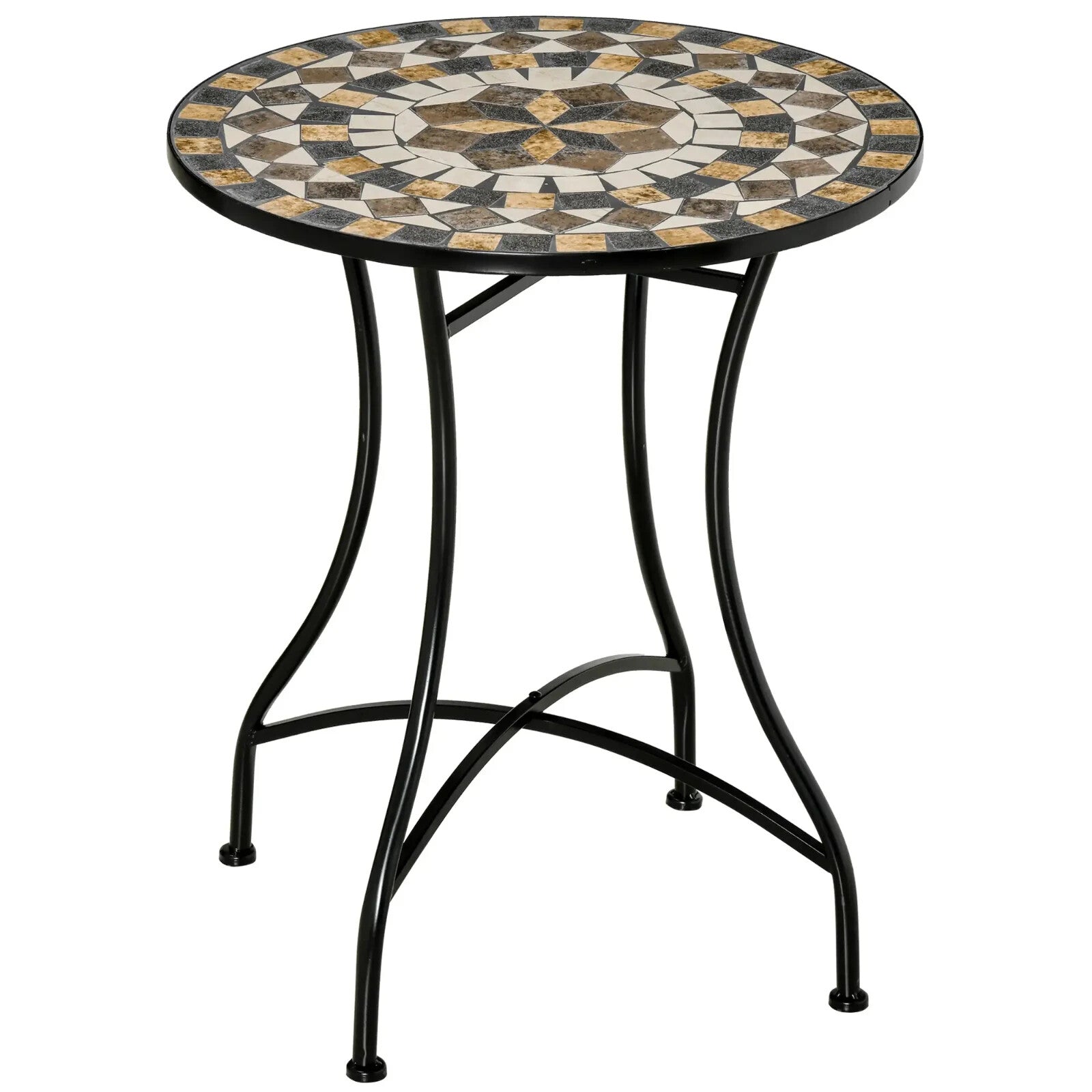 60cm Mosaic Garden Side Table with Ceramic Top Small Round Patio Balcony Table - Home and Garden Furniture Shop - rustic - furniture
