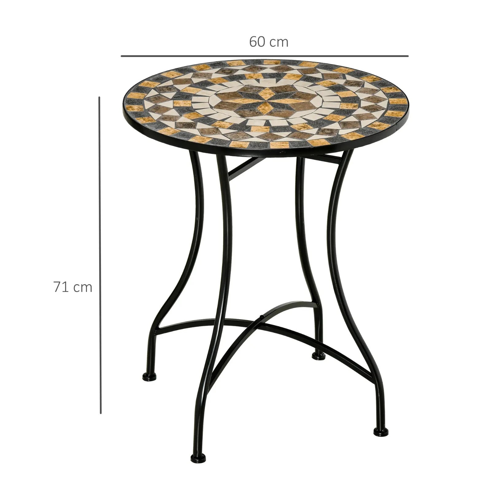 60cm Mosaic Garden Side Table with Ceramic Top Small Round Patio Balcony Table - Home and Garden Furniture Shop - rustic - furniture