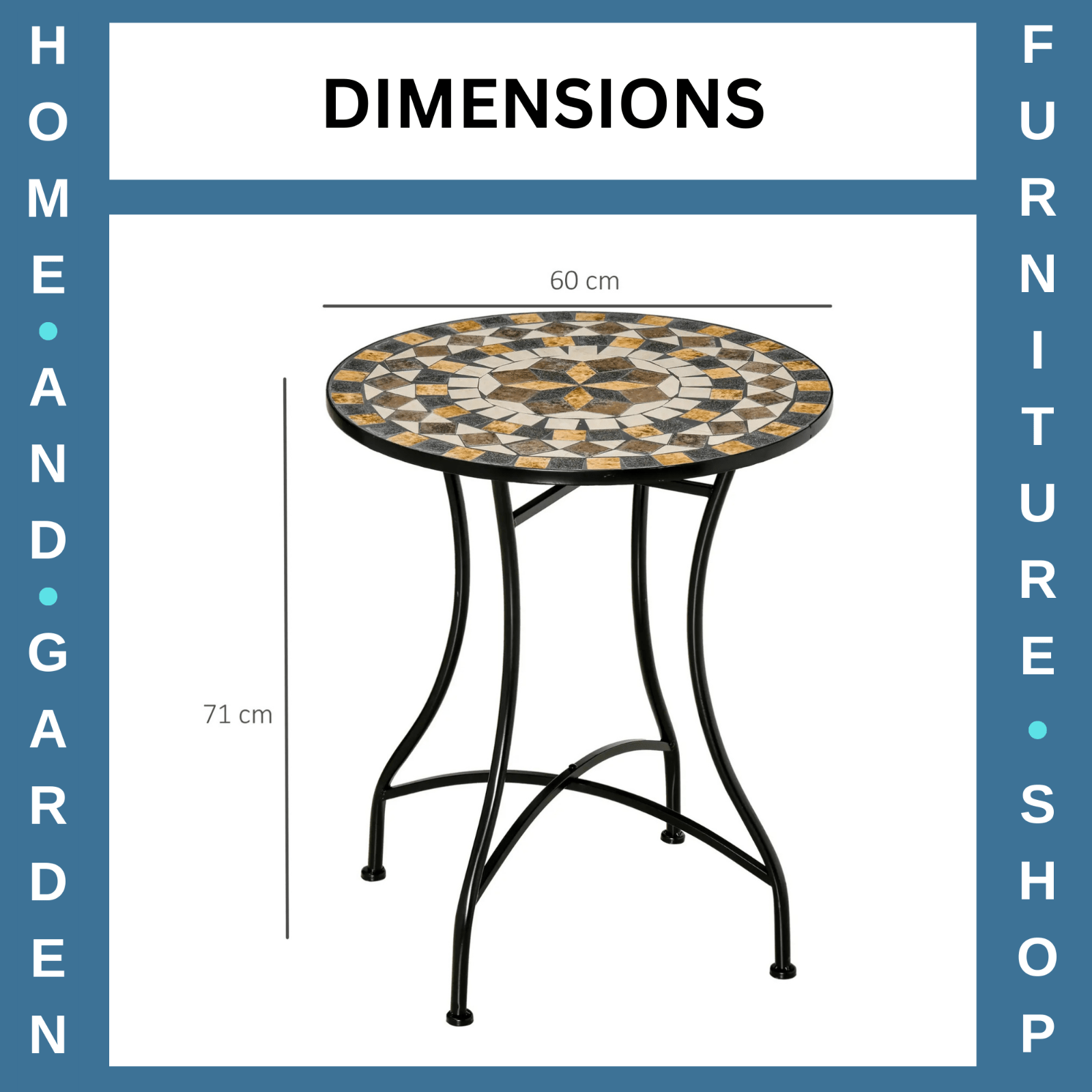 60cm Mosaic Garden Side Table with Ceramic Top Small Round Patio Balcony Table - Home and Garden Furniture Shop - rustic - furniture