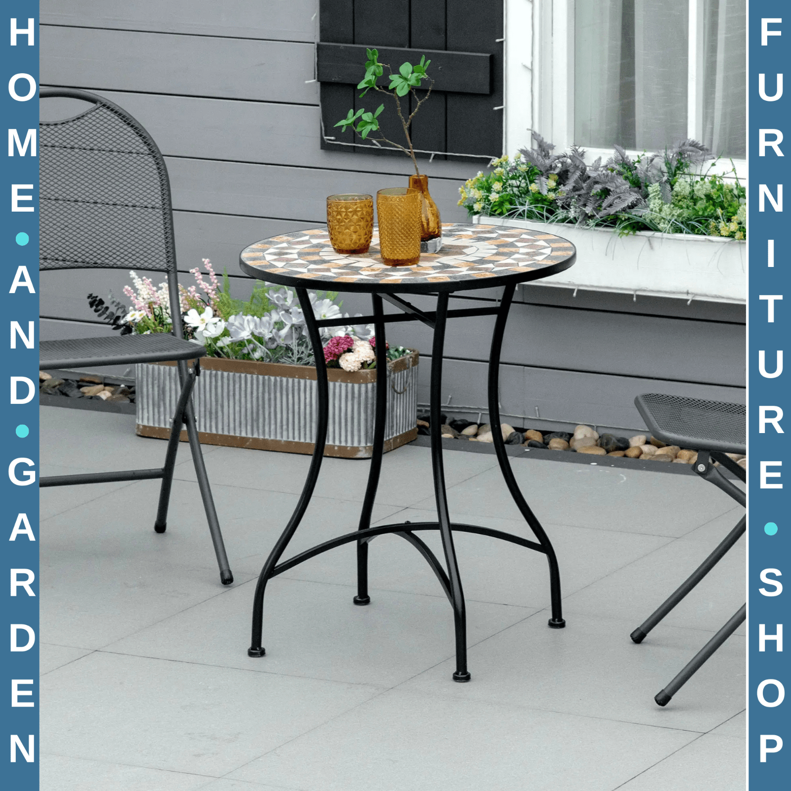 60cm Mosaic Garden Side Table with Ceramic Top Small Round Patio Balcony Table - Home and Garden Furniture Shop - rustic - furniture