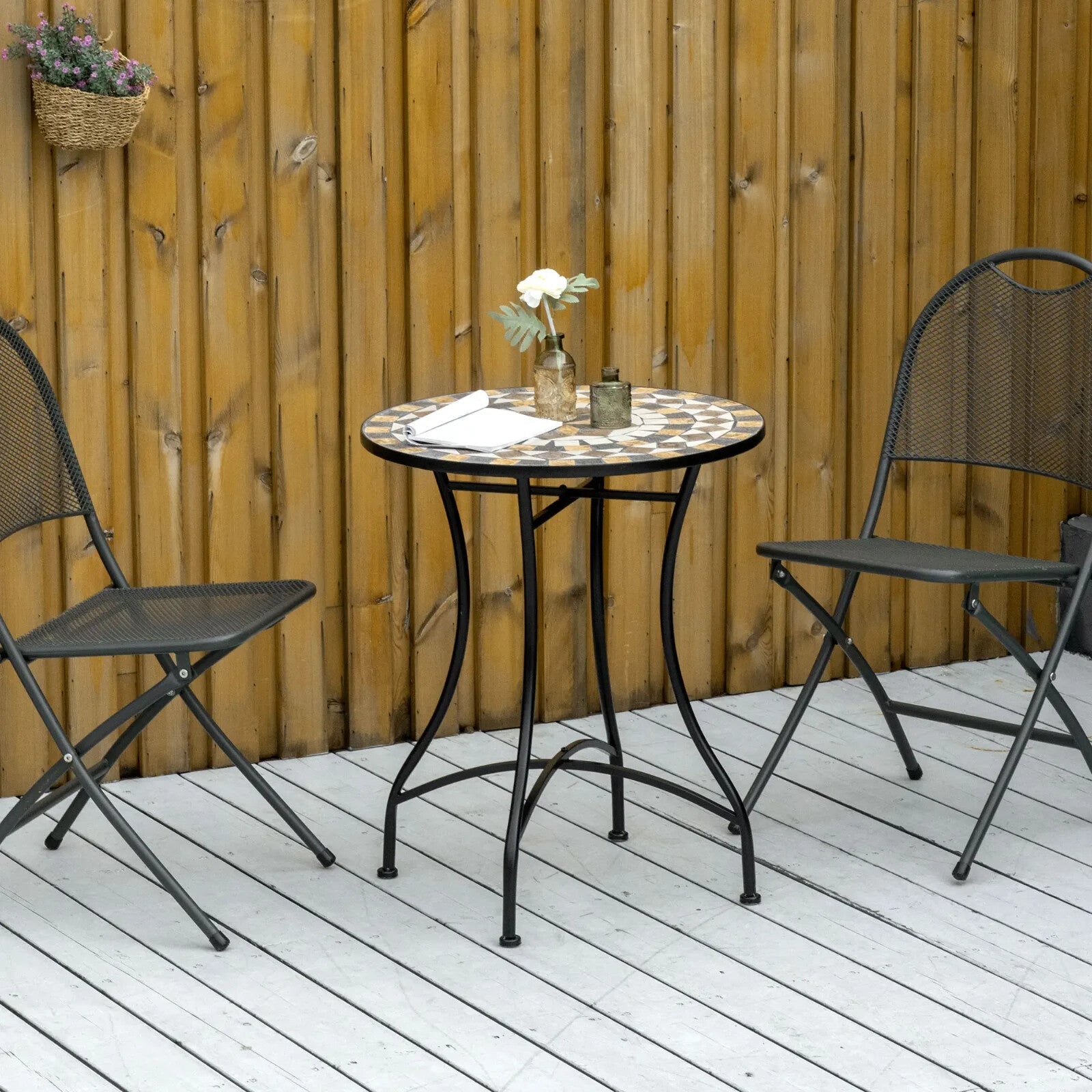 60cm Mosaic Garden Side Table with Ceramic Top Small Round Patio Balcony Table - Home and Garden Furniture Shop - rustic - furniture