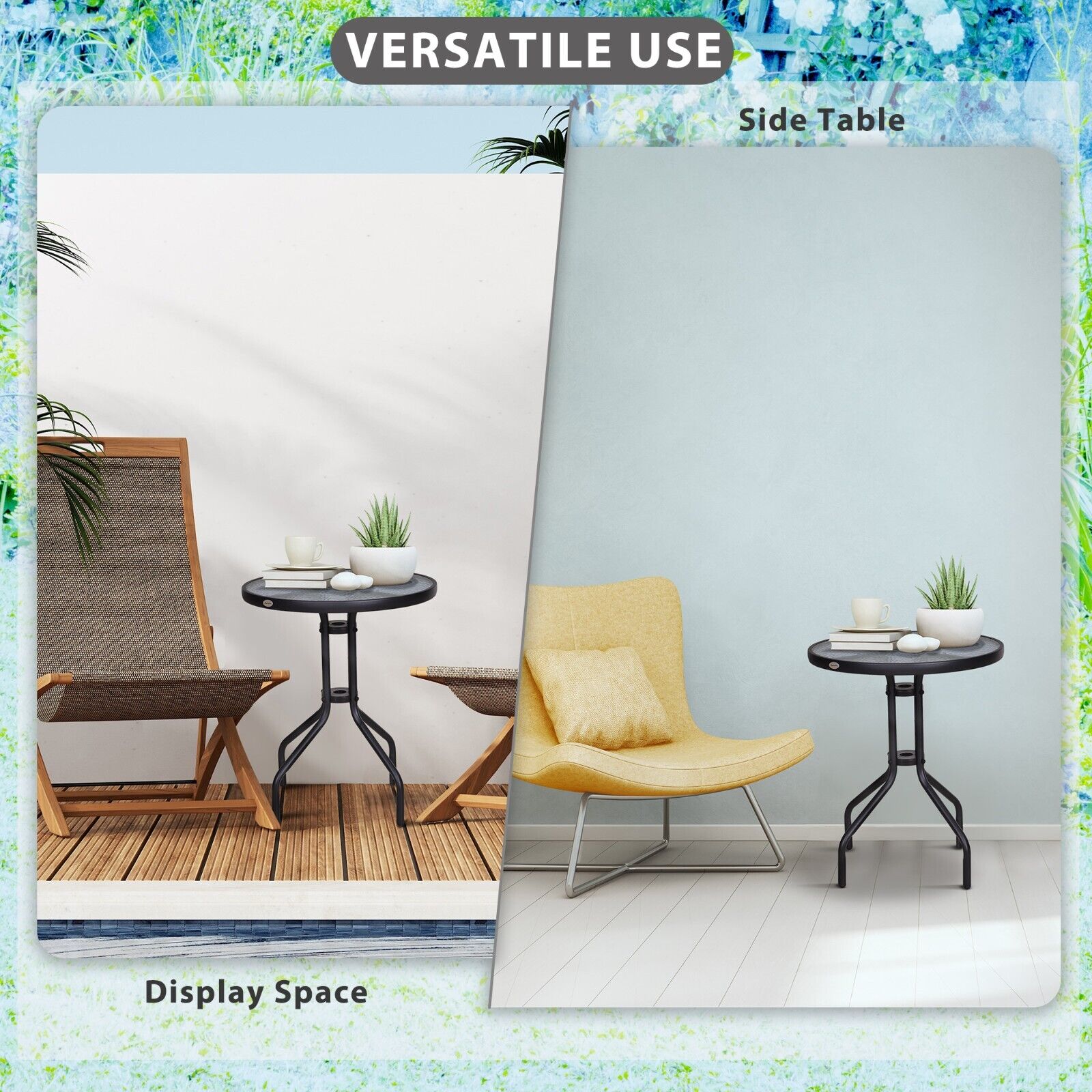 60cm Round Glass Garden Table Tempered Outdoor Side Table Small Patio Furniture - Home and Garden Furniture Shop - #rustic - furniture#