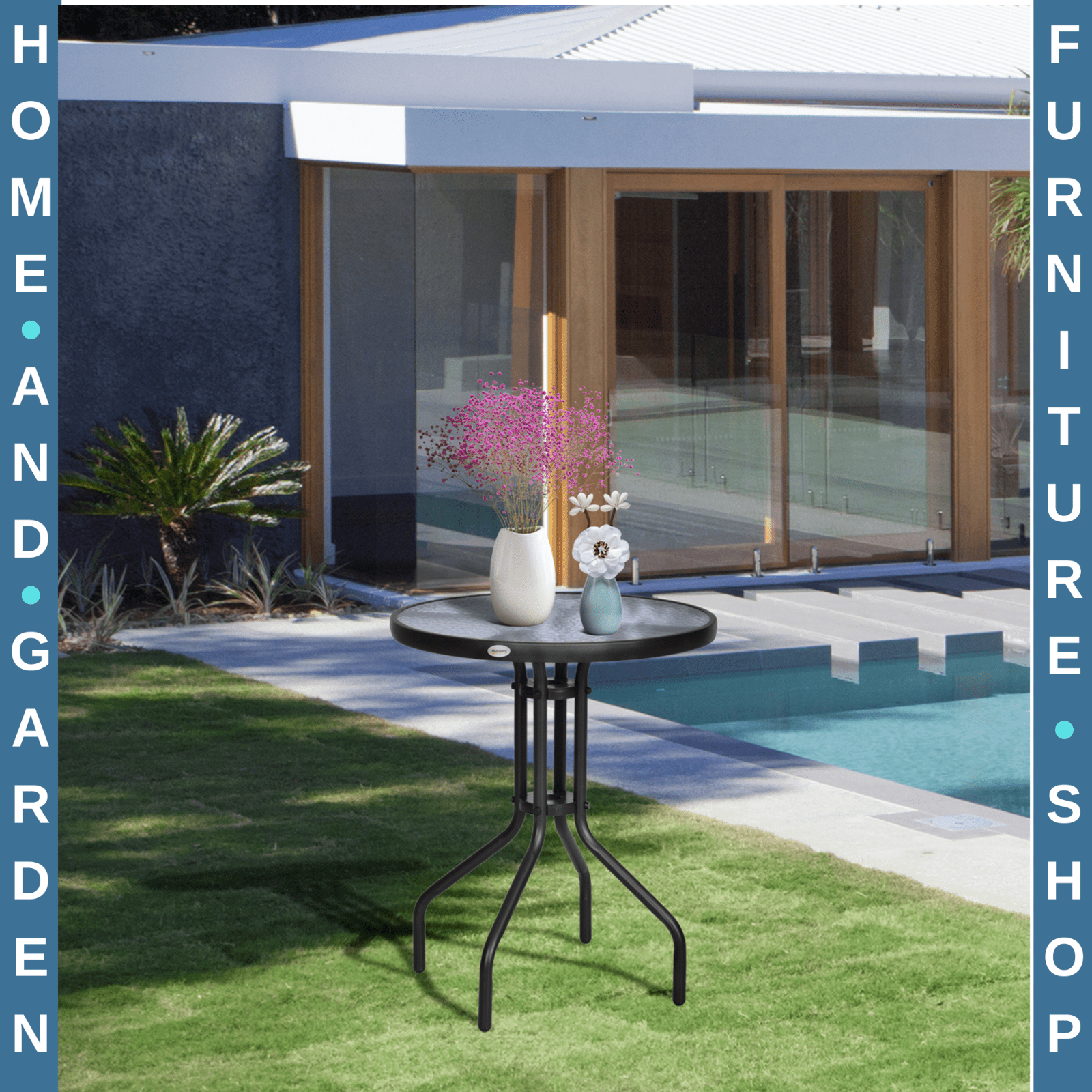 60cm Round Glass Garden Table Tempered Outdoor Side Table Small Patio Furniture - Home and Garden Furniture Shop - #rustic - furniture#