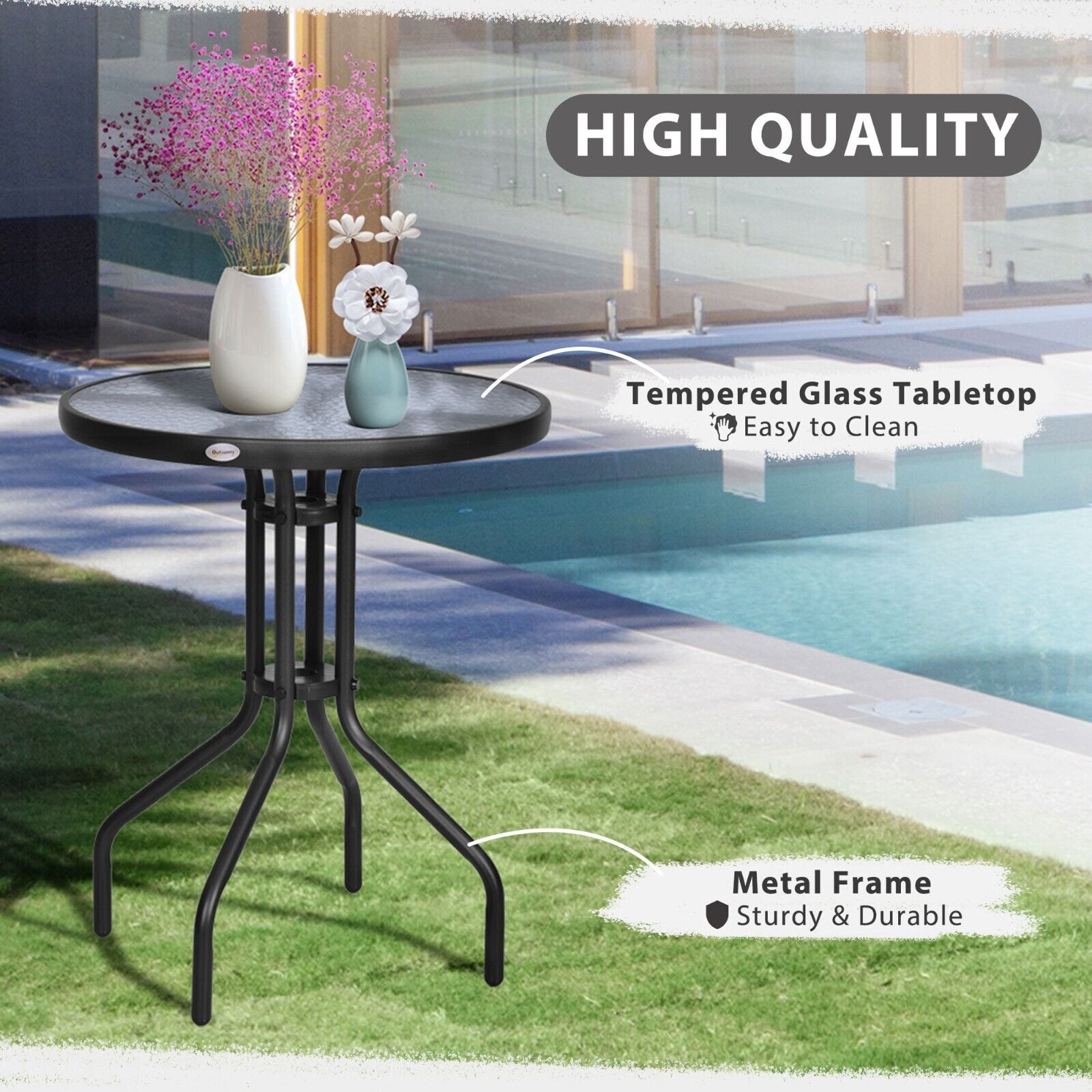 60cm Round Glass Garden Table Tempered Outdoor Side Table Small Patio Furniture - Home and Garden Furniture Shop - #rustic - furniture#