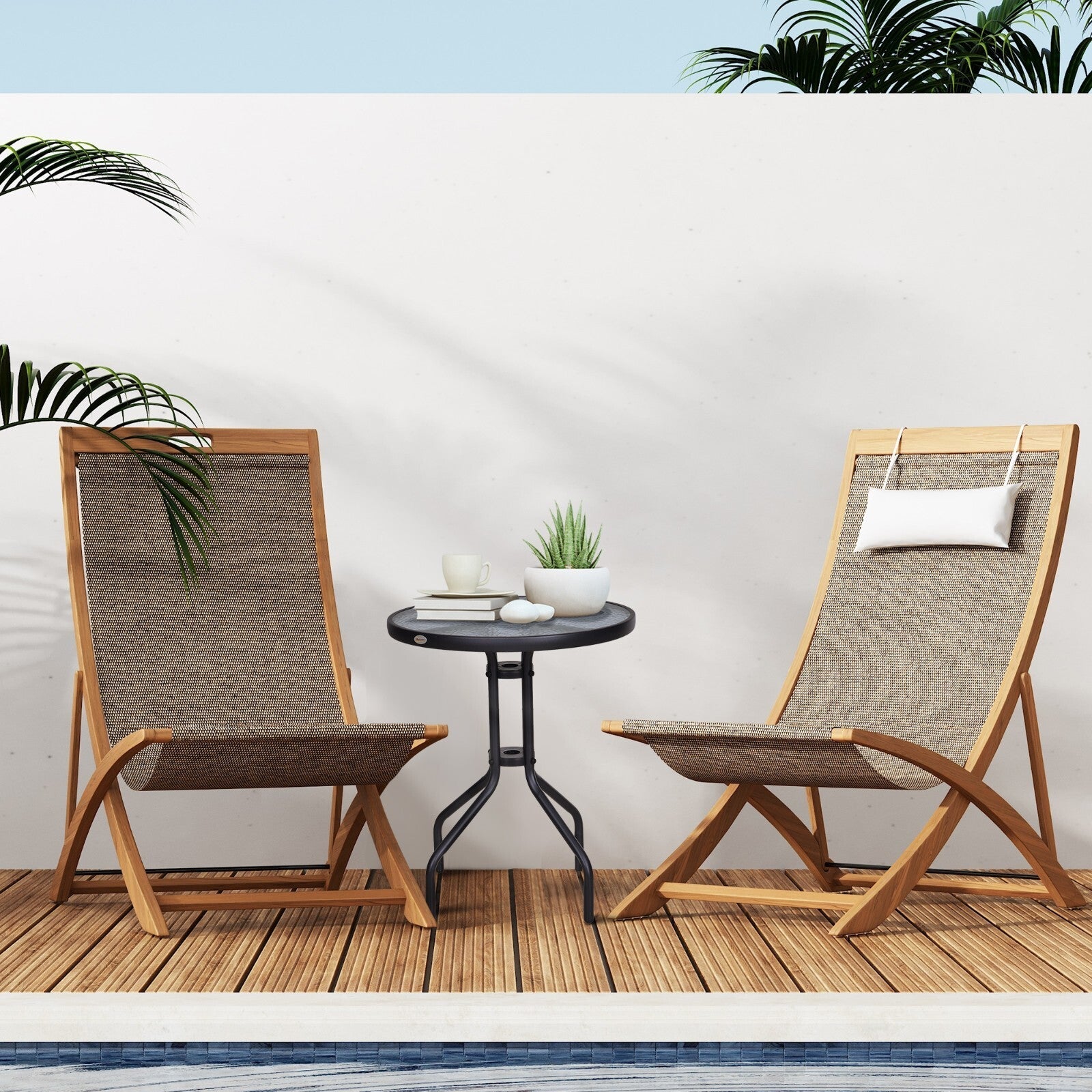 60cm Round Glass Garden Table Tempered Outdoor Side Table Small Patio Furniture - Home and Garden Furniture Shop - rustic - furniture