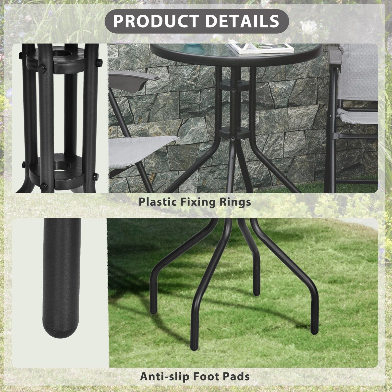 60cm Round Glass Garden Table Tempered Outdoor Side Table Small Patio Furniture - Home and Garden Furniture Shop - #rustic - furniture#