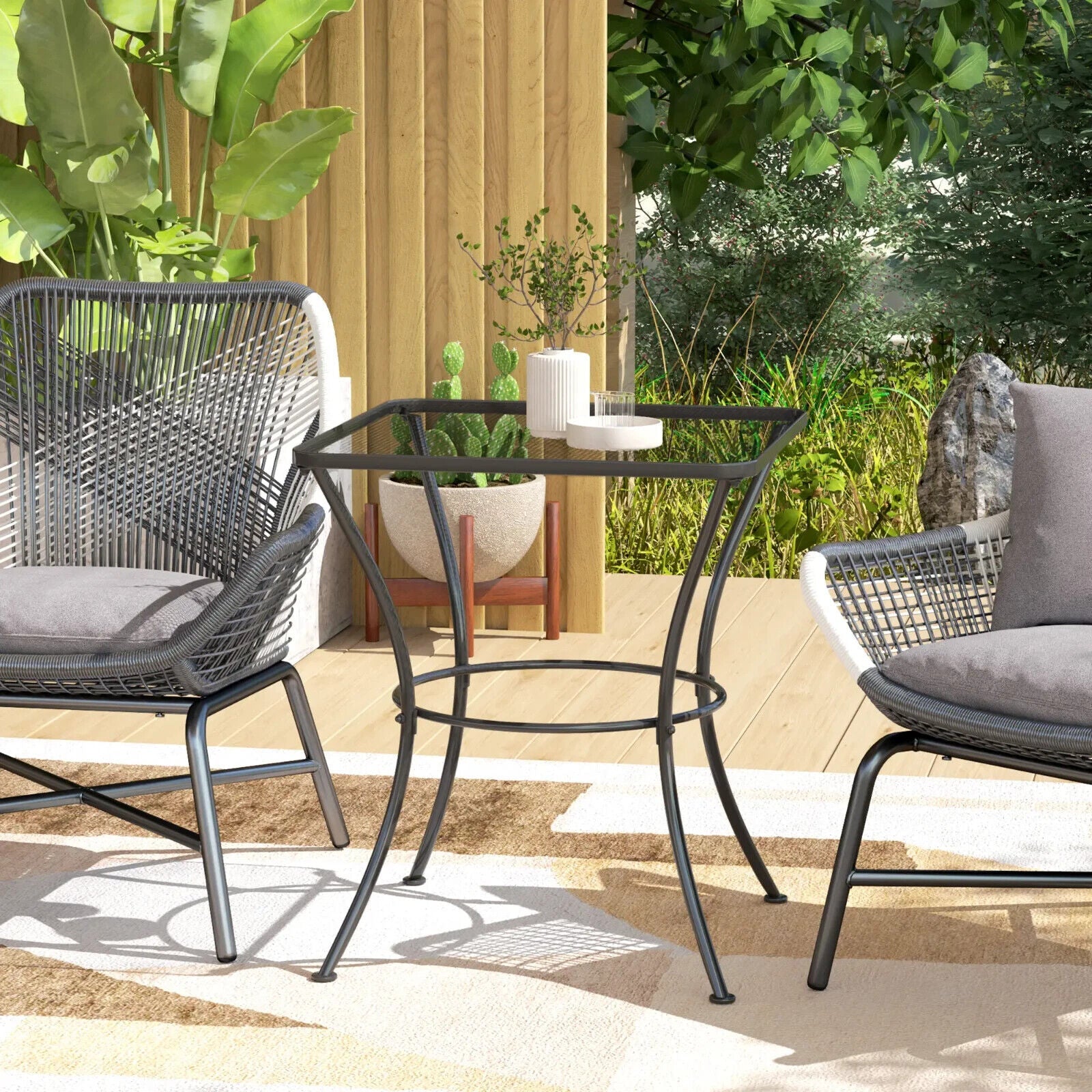 60cm Square Metal Garden Table Outdoor Bistro Side Table with Mesh Top Black - Home and Garden Furniture Shop - #rustic - furniture#