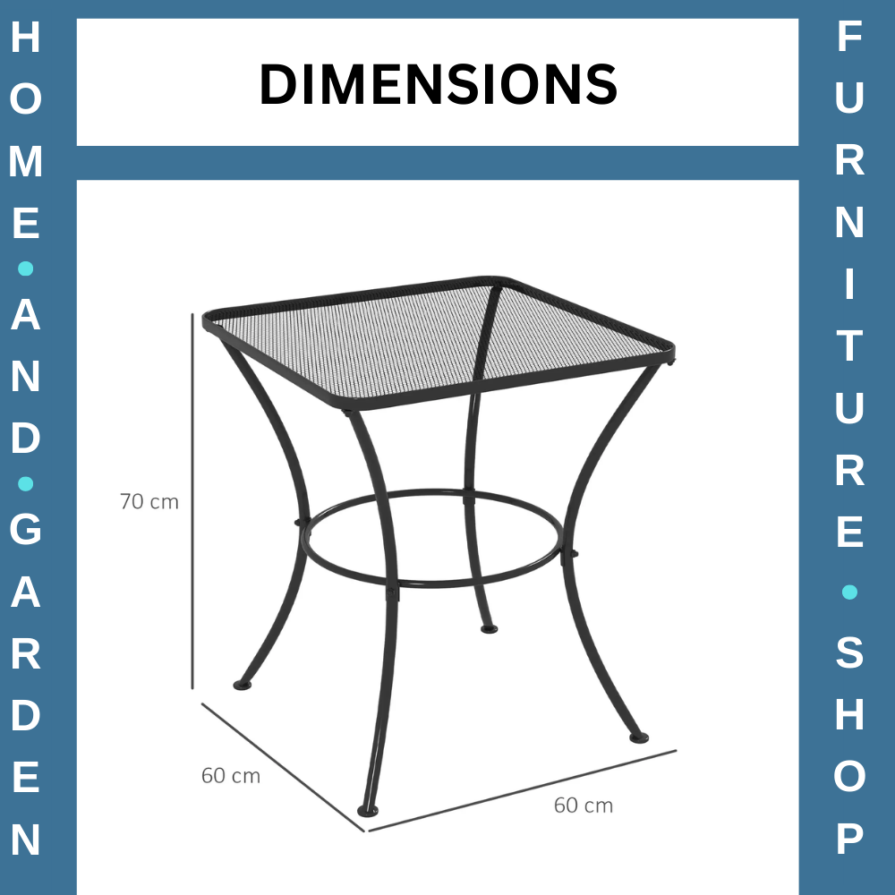 60cm Square Metal Garden Table Outdoor Bistro Side Table with Mesh Top Black - Home and Garden Furniture Shop - #rustic - furniture#