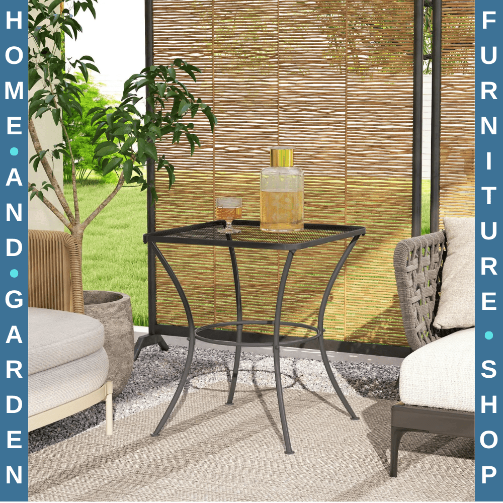 60cm Square Metal Garden Table Outdoor Bistro Side Table with Mesh Top Black - Home and Garden Furniture Shop - #rustic - furniture#