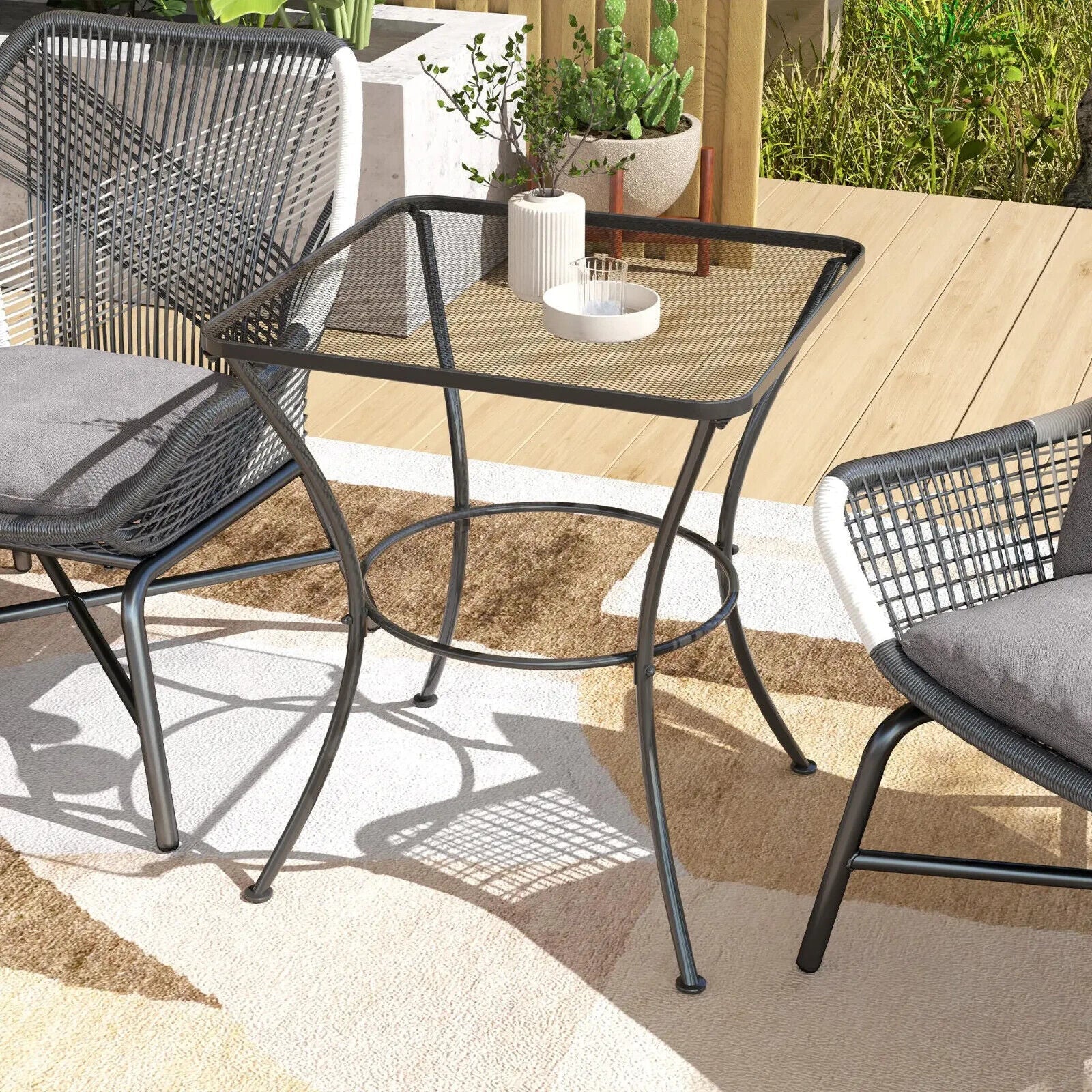 60cm Square Metal Garden Table Outdoor Bistro Side Table with Mesh Top Black - Home and Garden Furniture Shop - #rustic - furniture#