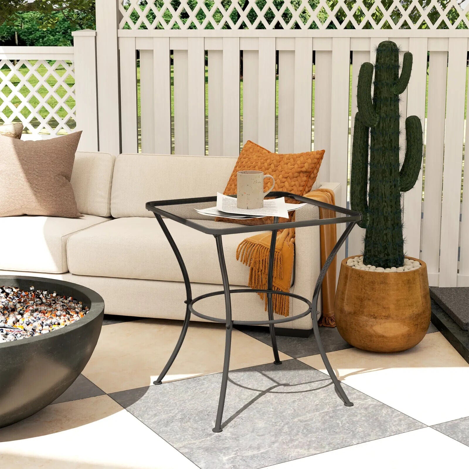 60cm Square Metal Garden Table Outdoor Bistro Side Table with Mesh Top Black - Home and Garden Furniture Shop - #rustic - furniture#