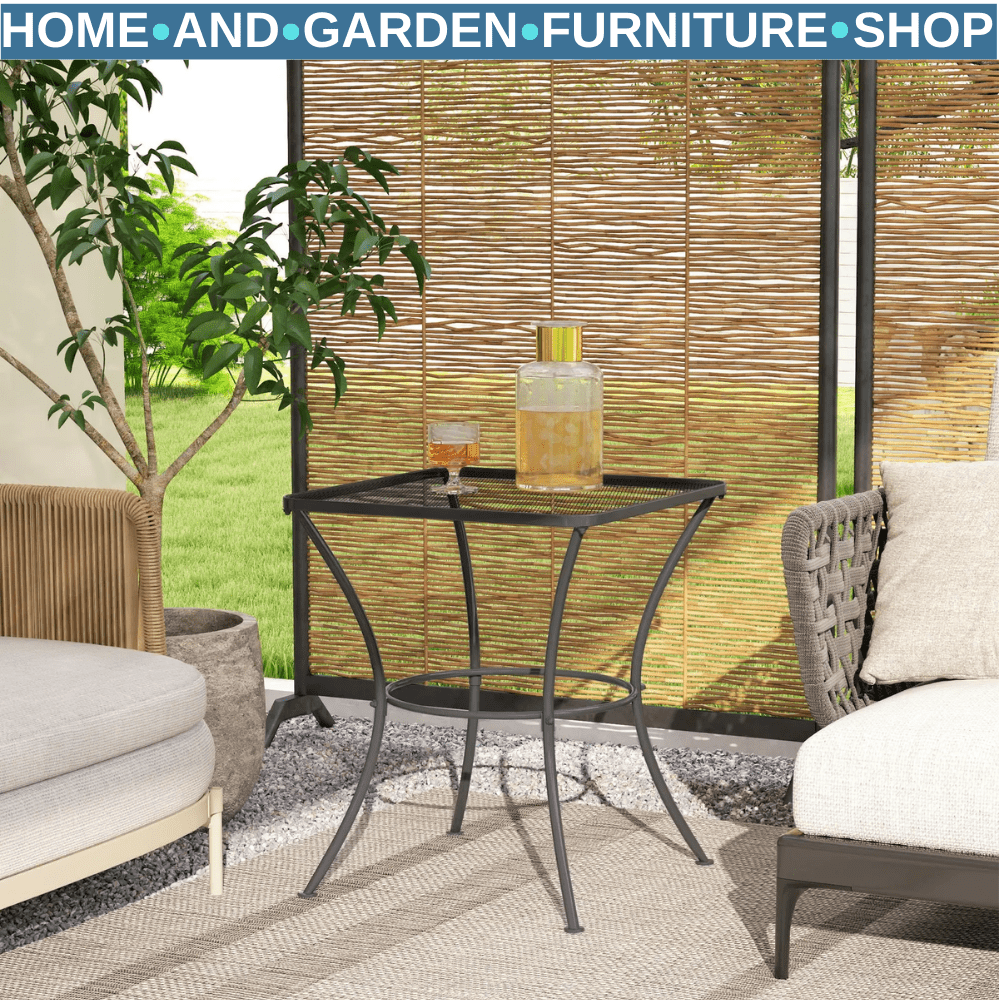 60cm Square Metal Garden Table Outdoor Bistro Side Table with Mesh Top Black - Home and Garden Furniture Shop - #rustic - furniture#