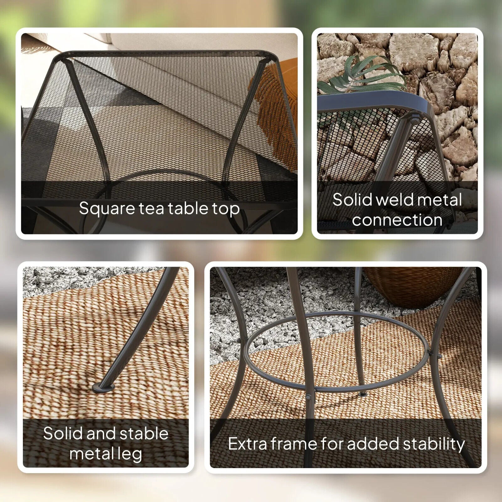 60cm Square Metal Garden Table Outdoor Bistro Side Table with Mesh Top Black - Home and Garden Furniture Shop - #rustic - furniture#