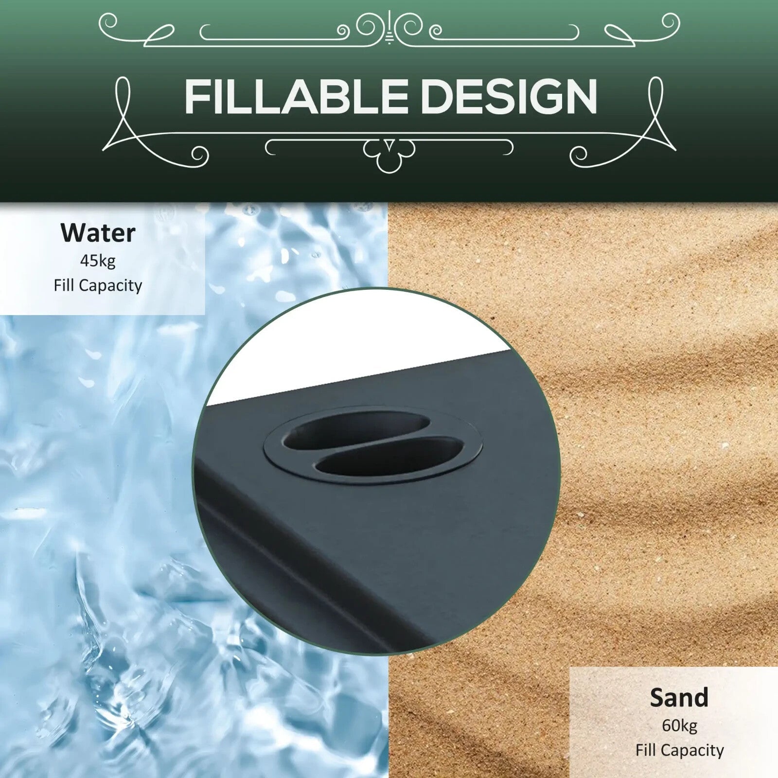 60kg Parasol Base w/ Wheel Heavy Duty Fillable Umbrella Stand for 38mm 48mm Pole - Home and Garden Furniture Shop - rustic - furniture