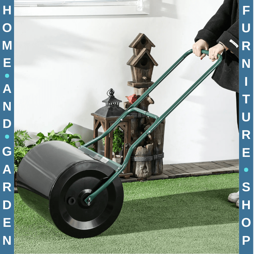 60L Garden Lawn Roller Heavy Duty Steel Fillable Cylinder Push Roller Black - Home and Garden Furniture Shop - rustic - furniture